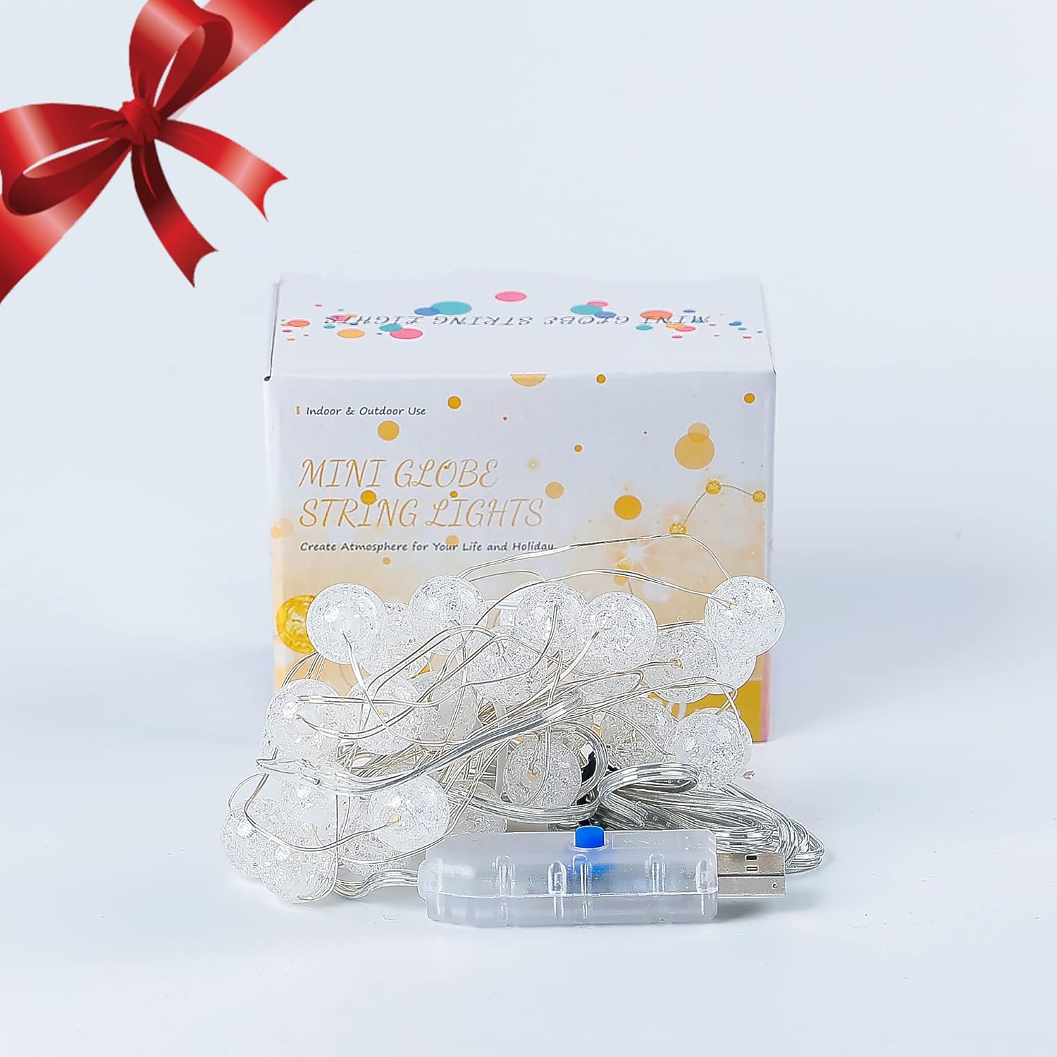 Globe String Lights,10FT 30 LED Decorative Christmas Lights,8 Modes Crystal Crackle Ball Lights,USB Twinkle Fairy Lights for Bedroom,Indoor,Outdoor,Classroom,Wedding,Party,Garden,Warm White