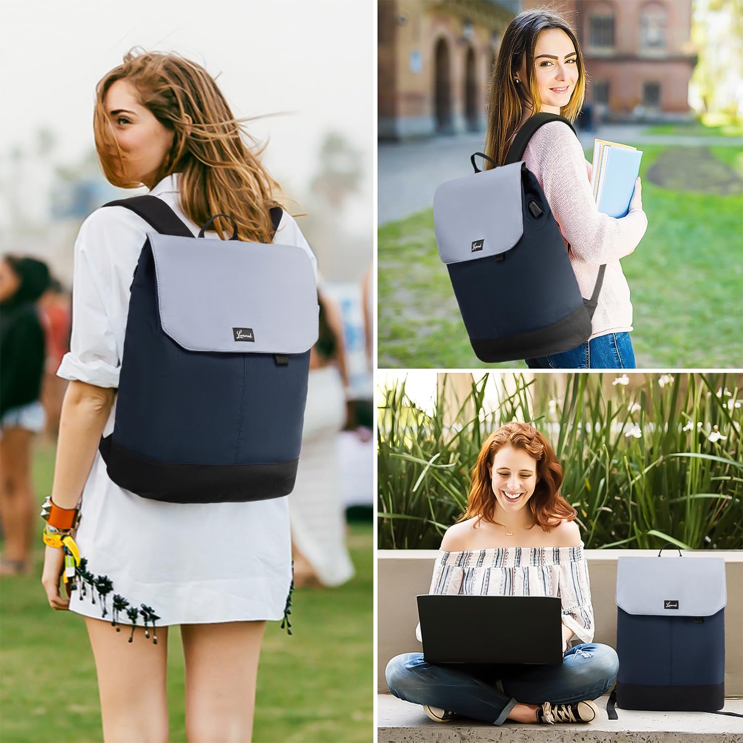 LOVEVOOK Zaino Porta PC Donna 15.6 Pollici, Grande da Viaggio e Lavoro, Impermeabile per Scuola e Università, Computer Laptop Backpack Waterproof, Antifurto Elegante Blu