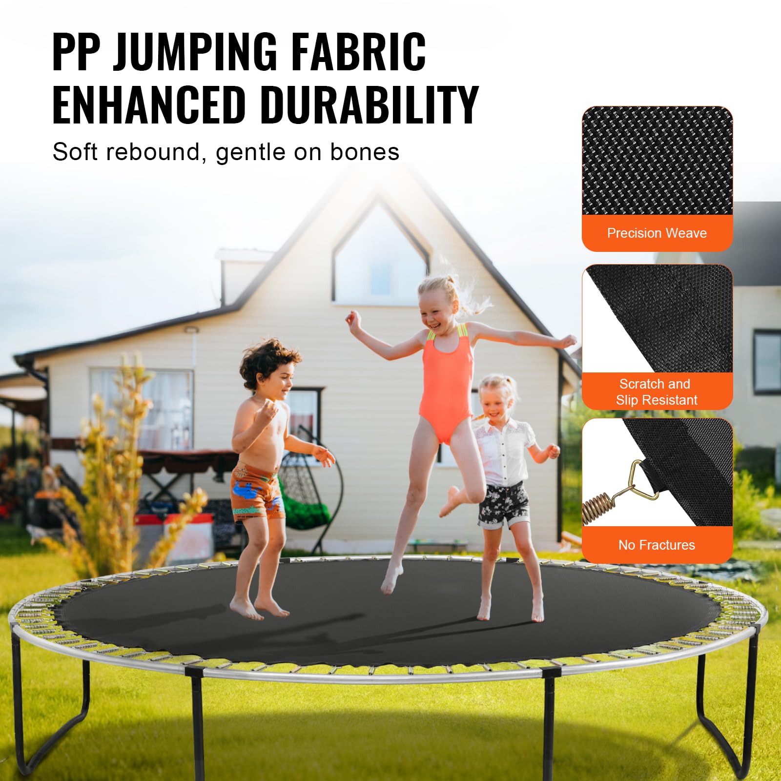 VEVOR Tappetino di Ricambio per Trampolino, Tappetino da Salto Universale Trampolino Rotondo 426 cm, Rinforza Tappetino Resistente ai Raggi UV, con Strumento Molla Anelli V, Molle 17,8 cm Lunghezza
