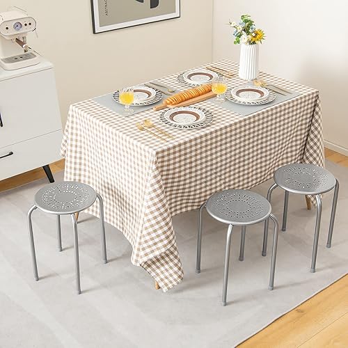 Miniatura 4 de COSTWAY 6-Pack Steel Stack Stools, 17.5-InchHeight Portable Stackable Backless School Stools with Daisy Design, Round Classroom Decoration Stools