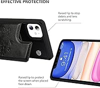 Vista 4 de iCoverCase Funda compatible con iPhone 11 con tarjetero para mujer, bloqueo RFID en relieve, piel sintética con correa de muñeca de 6.1 pulgadas