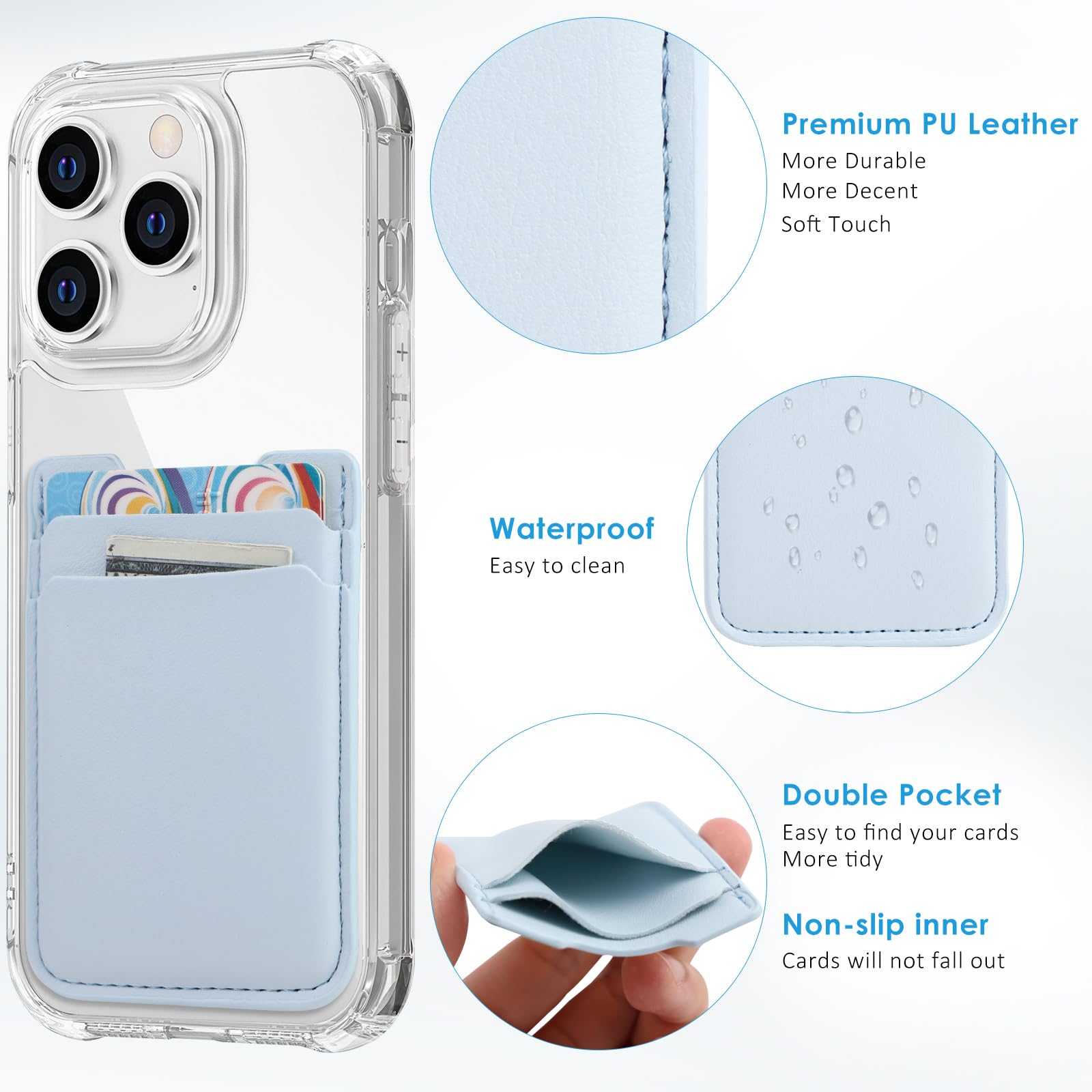 Fulgamo Cartera para teléfono Adhesiva, Paquete de 3 Soportes para Tarjetas de teléfono para Funda de teléfono, Cartera Adhesiva de Cuero para Tarjetas de crédito, Doble Bolsillo, calcomanía Trasera