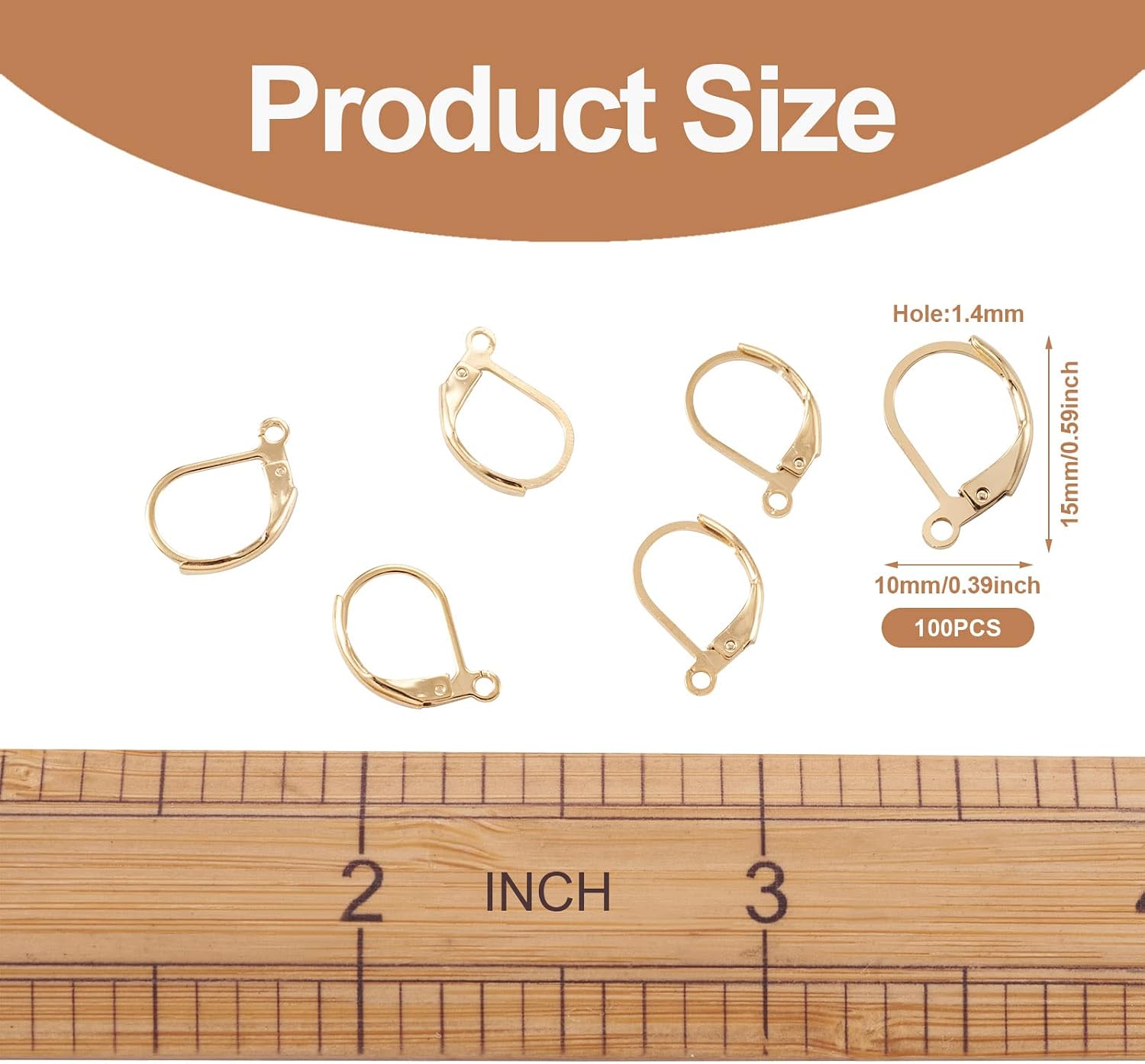 Craftdady 100Pcs Gold French Earring Hooks Stainless Steel Leverback Hoop Earrings Earwire 15x10mm for Dangle Earring Jewelry Making