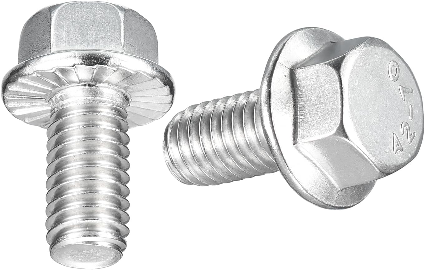 10Pcs 3/8-16 x 3/4 Inch Flanged Hex Head Bolts, 304 Stainless Steel Fully Threaded Hex Bolts with Serrated Flange, Metric Fasteners for Machinery, Furniture, DIY and Repairs