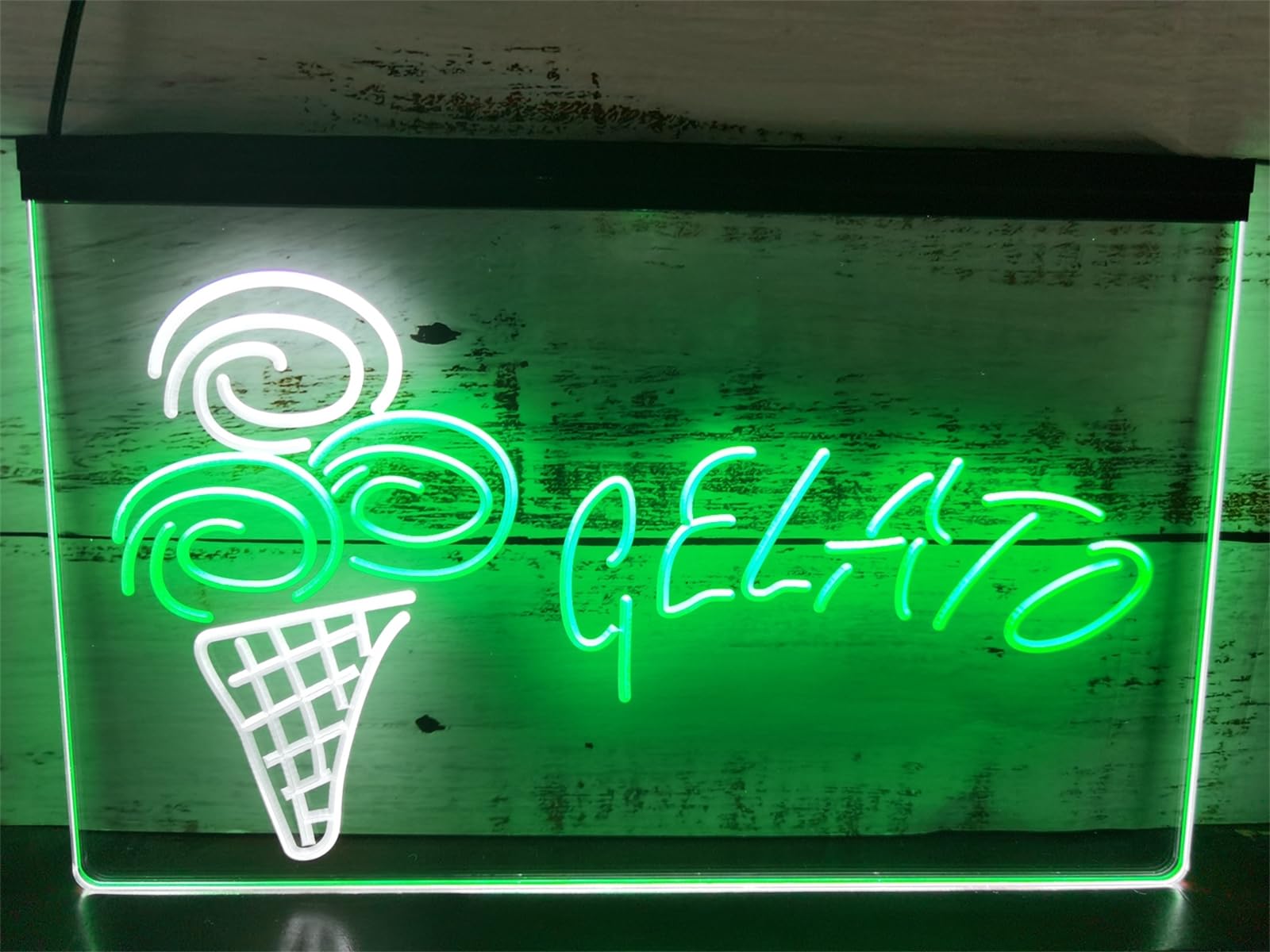 REWIS Gelato LED Neon Signs, USB Powerd 3-Level Dimming Neon Lights, for Ice Cream Shop Ads Decor,White Green,40x30cm