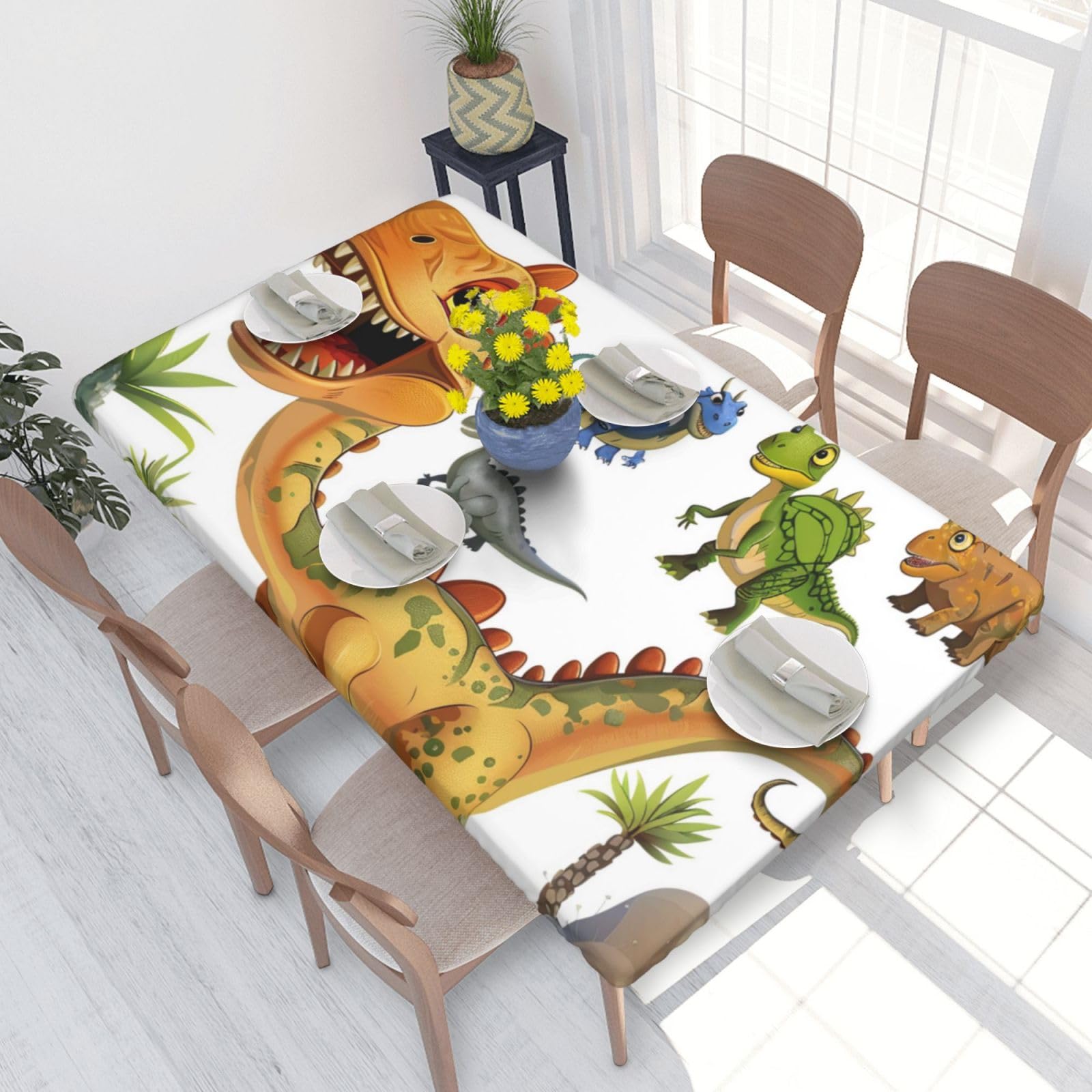 WPKJU Cartoon Dinosaur Images Printed Tablecloths 4ft Rectangular Table Covers Washable Polyester Decorative Table Cloth for Dining Table Picnic Wedding
