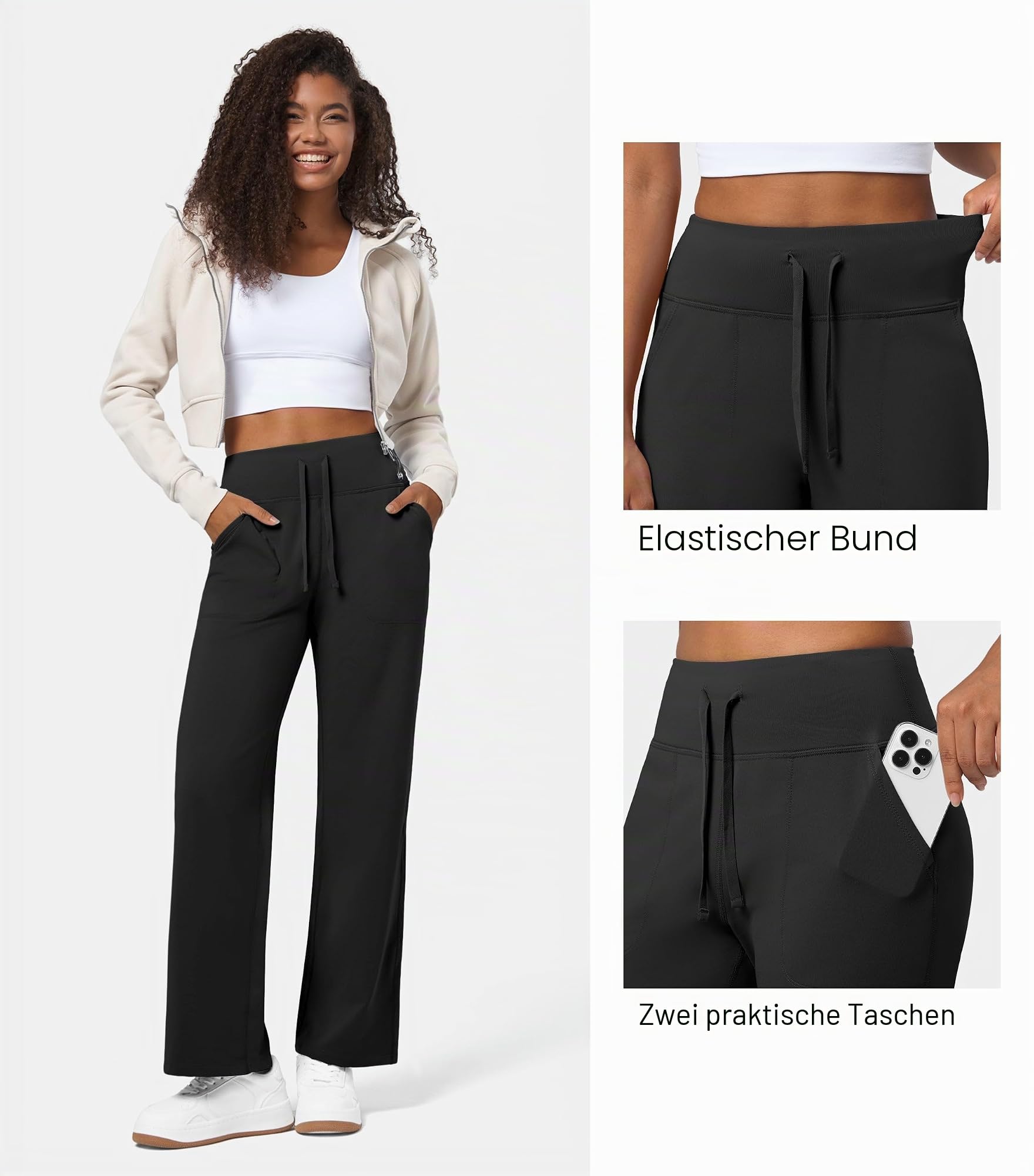 WILLIT Jogginghose Damen Fleece gefütterte Hose Winter Sporthose Warme Yogahose Thermohose Weites Bein Lounge Hose mit Taschen