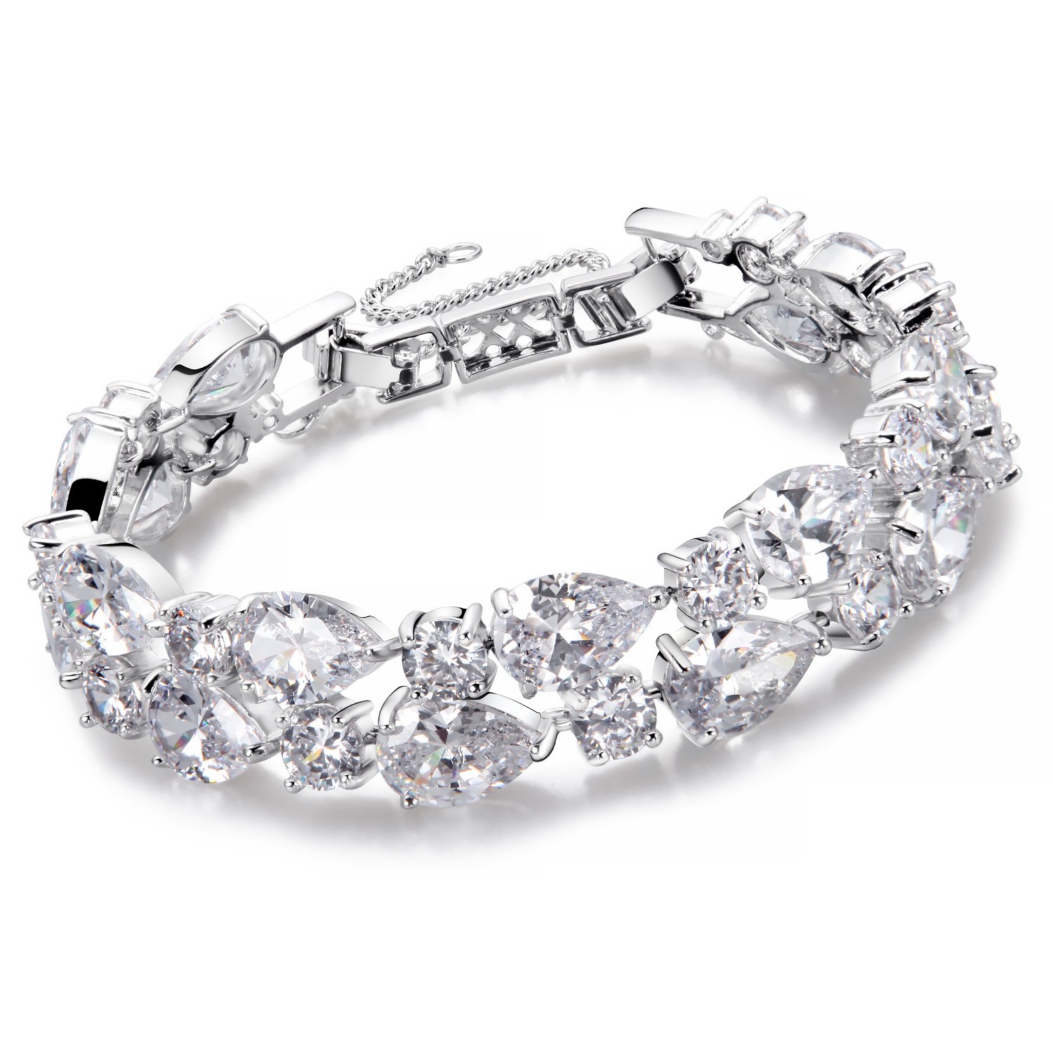 Pulsera de plata con circonitas en forma de lágrima, para mujeres