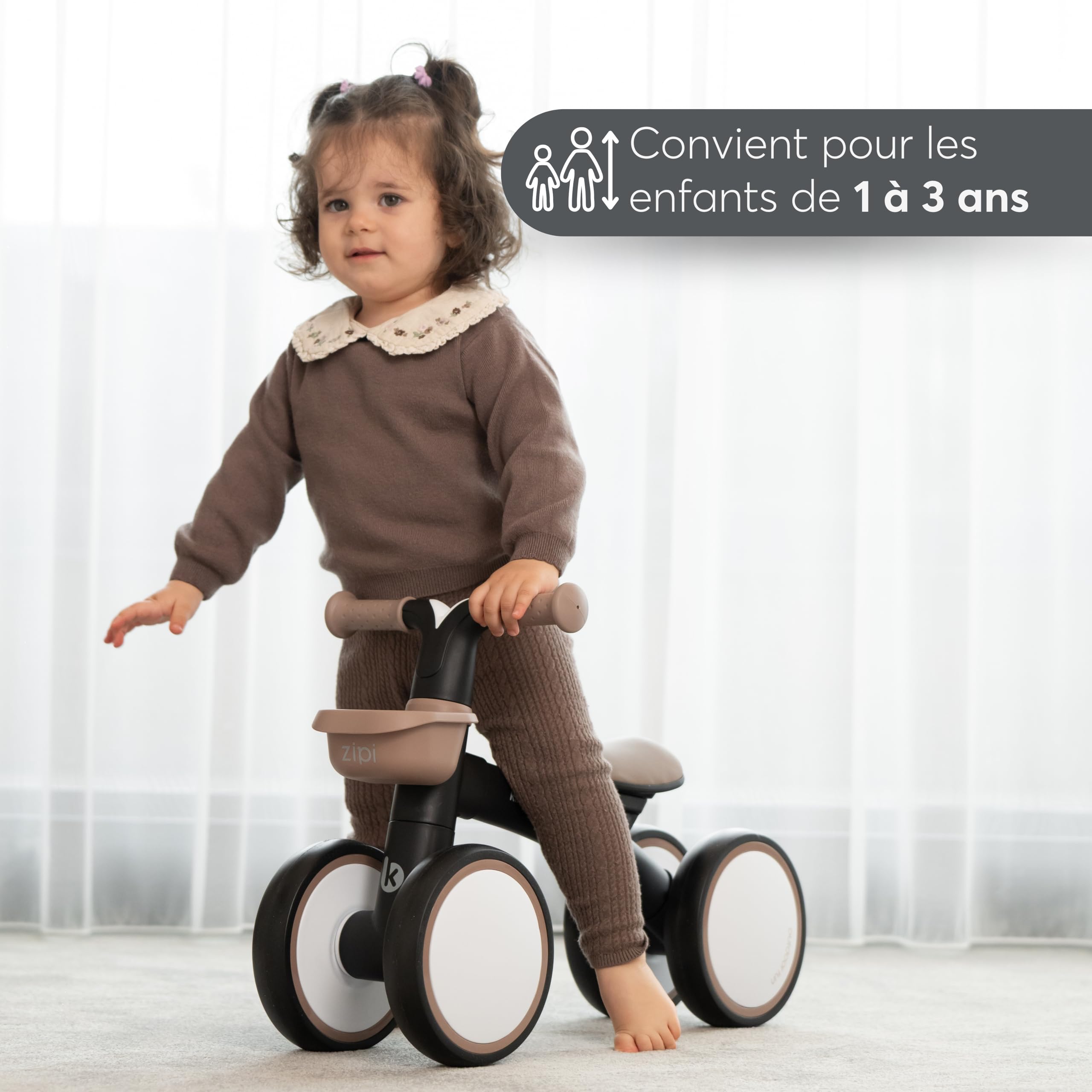 KikkaBoo Vélo sans pédales ZIPI, vélo d'équilibre bébé 1-3 Ans avec Panier réglable
