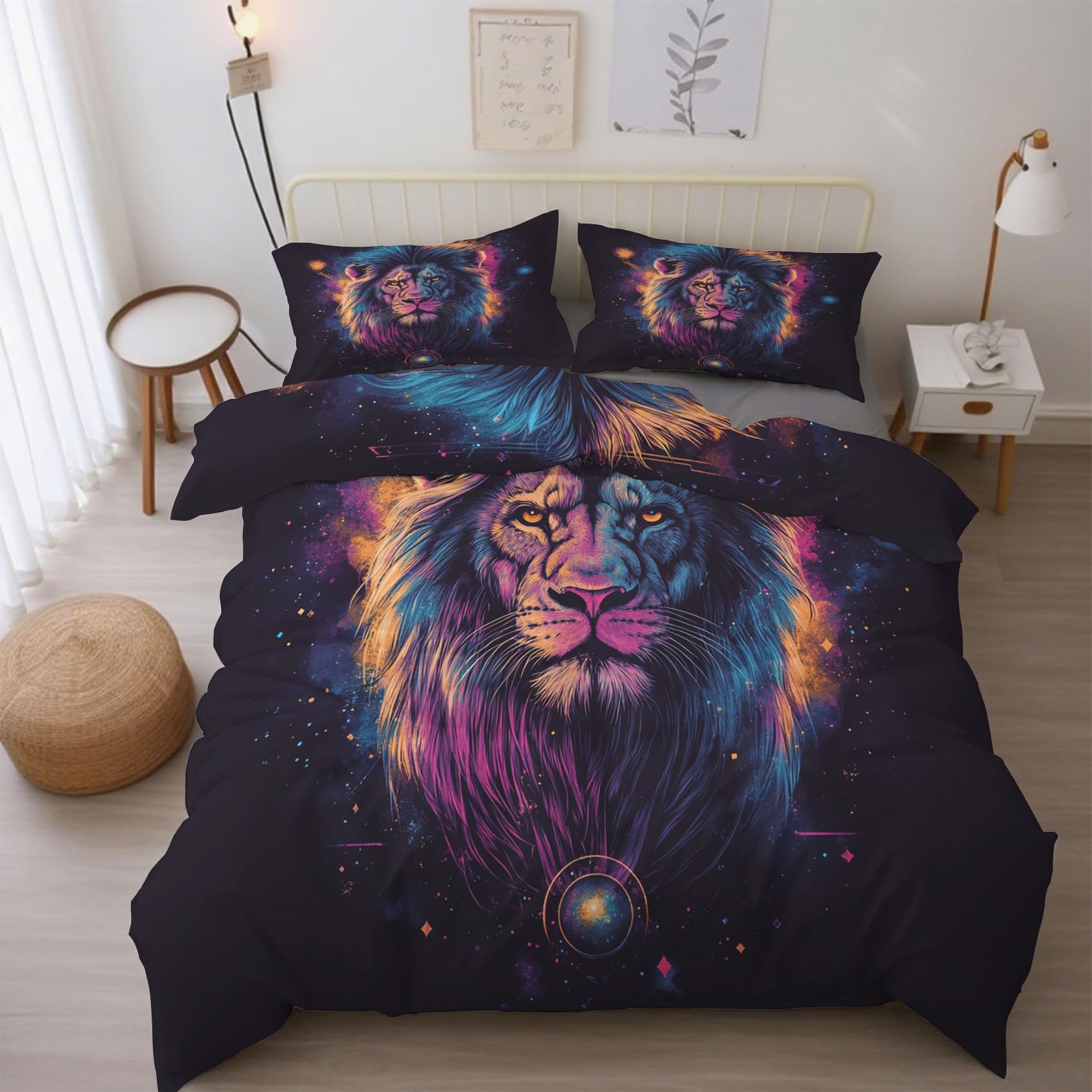Housse de Couette 240x260 Lion Parure de Lit Afrique Faune Sauvage Douce Microfibre Zippée