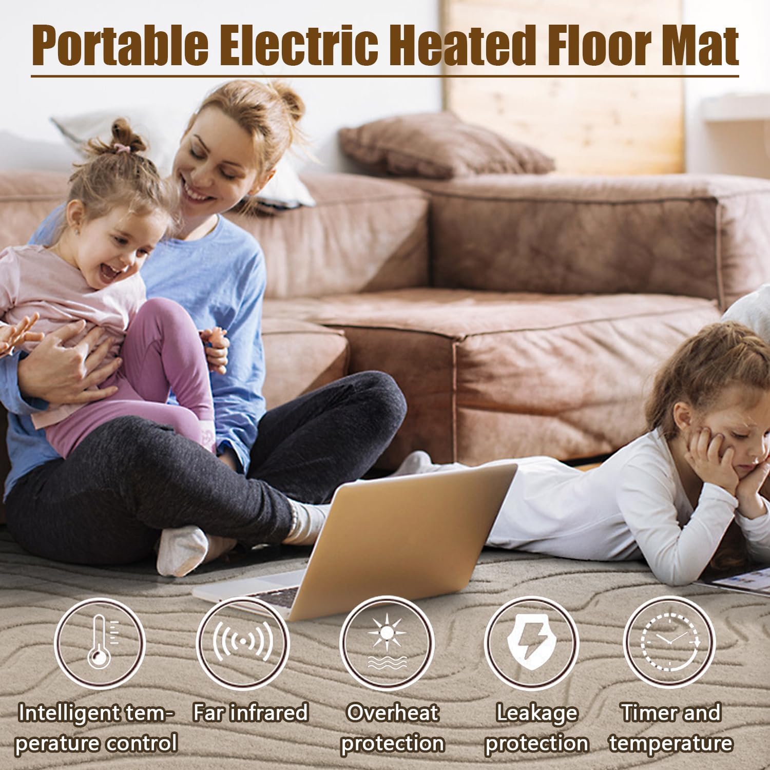 大型モロッコラグヒーター、グラフェン電気ヒーターラグ、時間設定温度制御赤外線床暖房ラグ、スマートスペースヒーター、キッチンリビングル