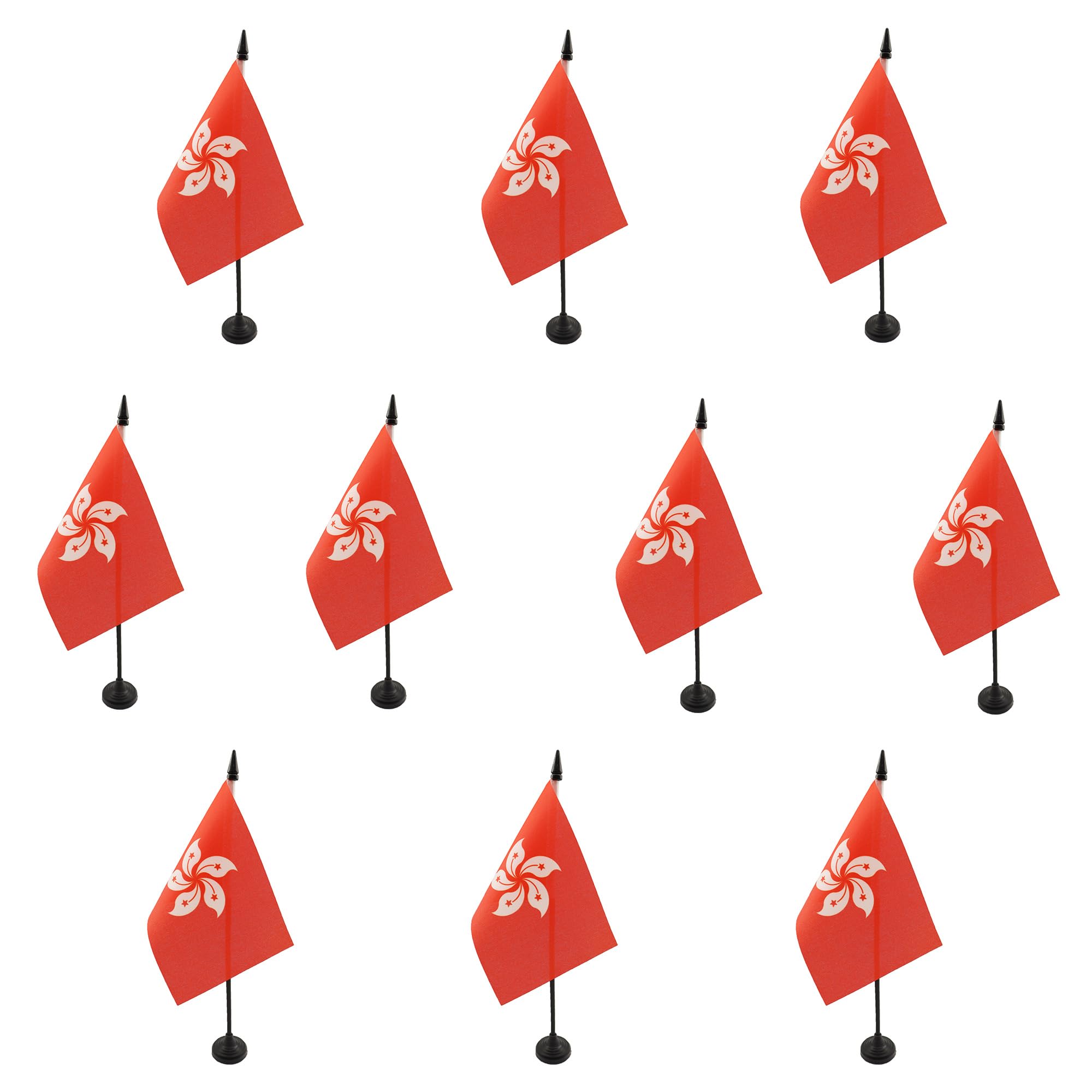 AZ FLAG - Set of 10 Hong Kong Table Flag 4'' x 6'' - 10 Small Hong Konger Office Flags 100% Polyester 15 x 10 cm - Mini Desk Flag with 10'' Pole and Black Plastic Base — image 1