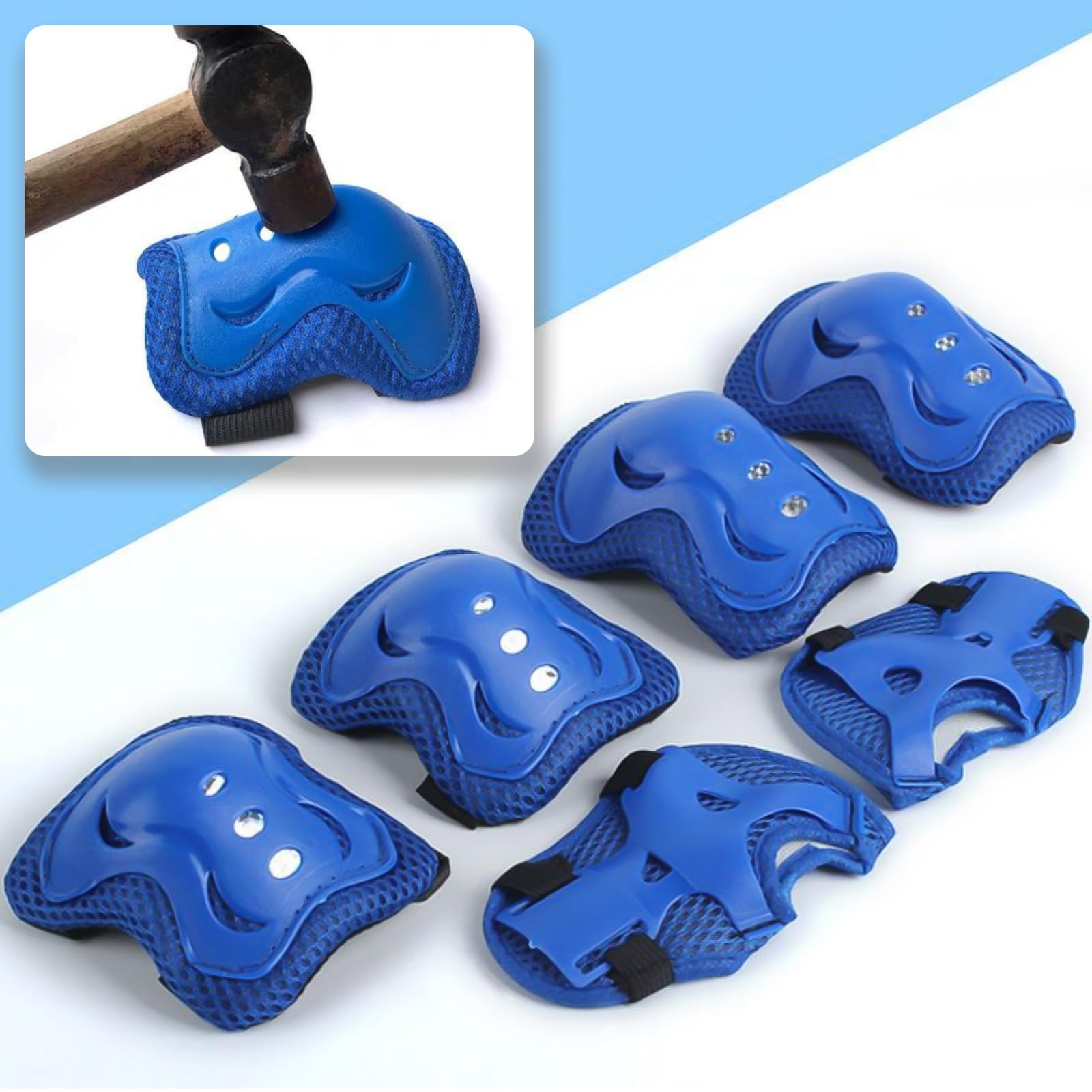 BDSHUNBF Set di Protezioni per Bambini - Ginocchiere, Gomitiere Regolabili per Skateboard, Bicicletta, Pattinaggio, Monopattino - Blu