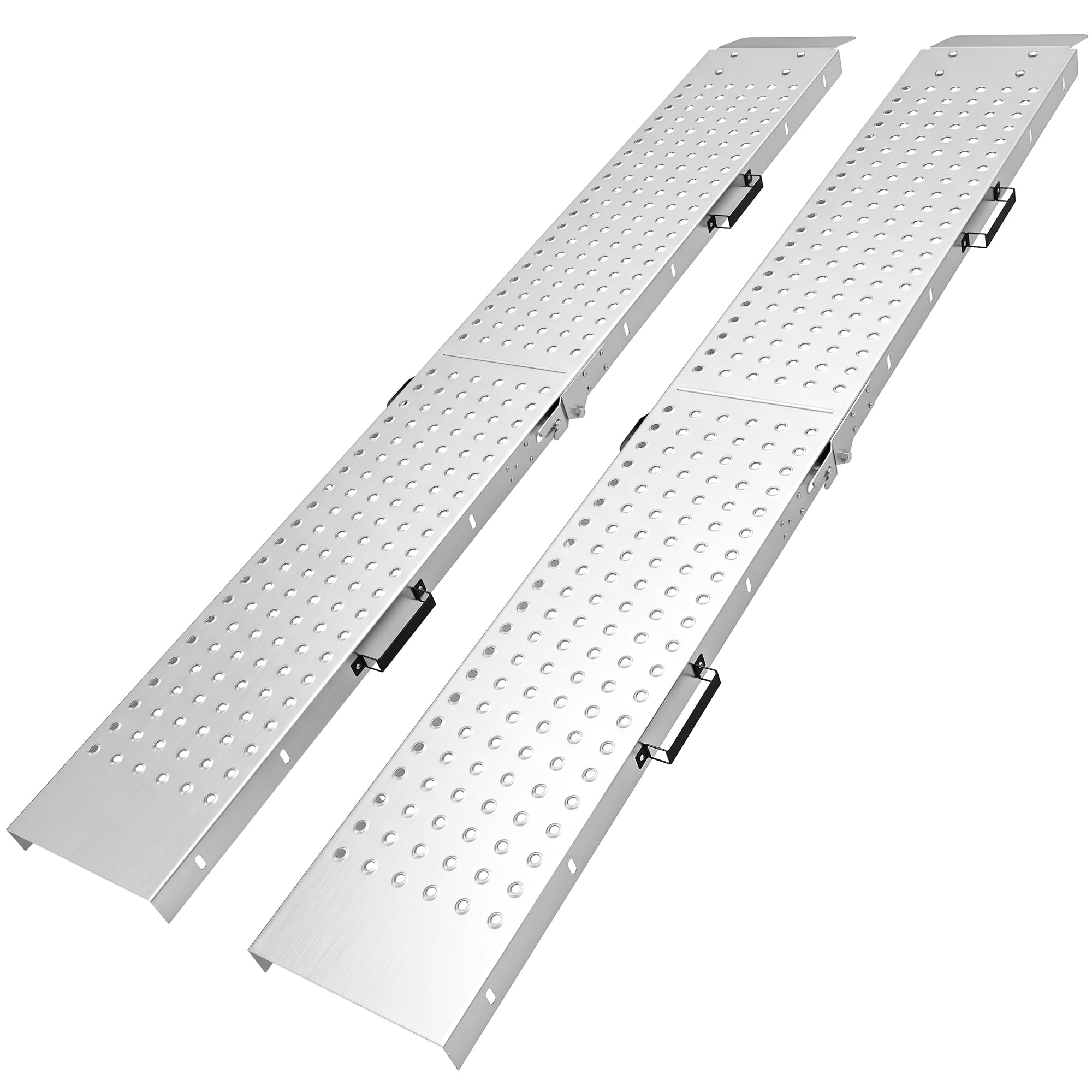 HOMCOM Set 2 Rampe di Carico, Rampe Pieghevoli in Metallo, Portata Totale 400 kg, 180 x 25.5 cm, con Maniglie e Fori Antiscivolo, per Moto, ATV, Rimorchio, Pick-up e Tosaerba, Argento