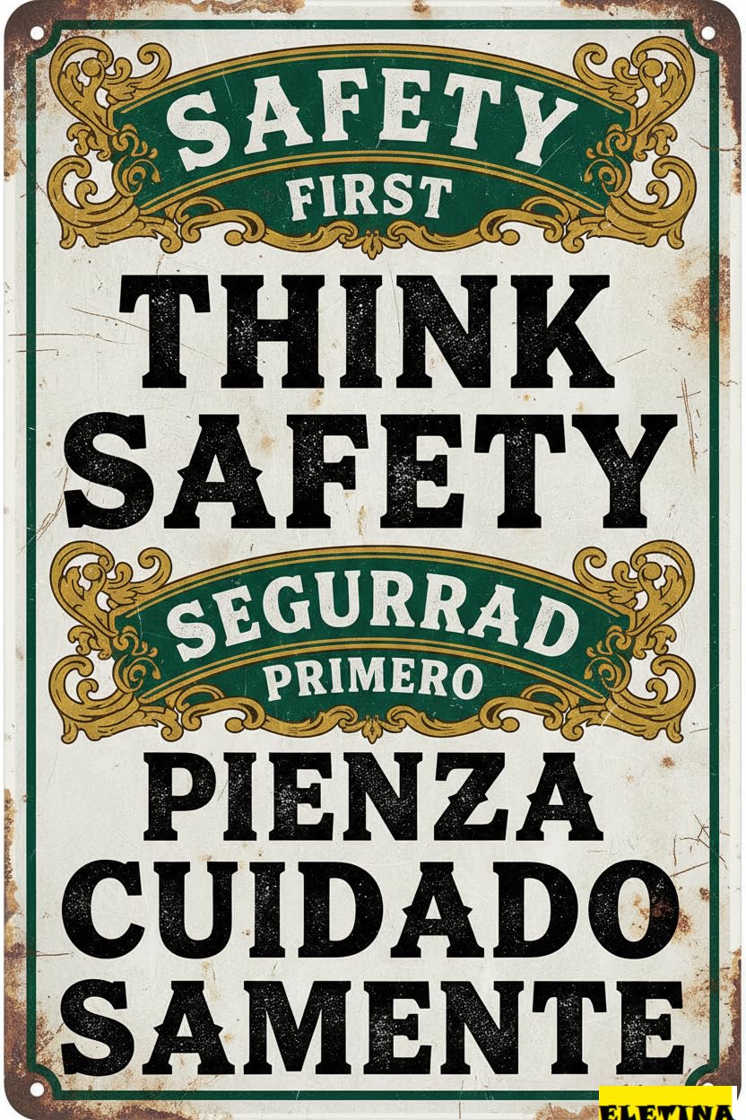 Think Safety Security Warning Tin Sign, 8x12 Inch Decor