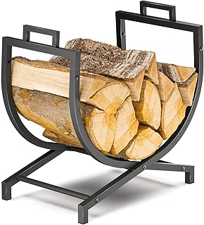Firewood Rack Indoor & Outdoor, Heavy-Duty Rustproof Metal Wood Rack & Log Holder for Fireplace, Hearth, Patio, Fire Pit – Powder-Coated Steel Wood Storage Rack Stand, 22″ Small Size