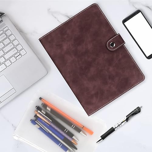 Vista 43 de FYY - Cuaderno de 6 anillos de piel sintética con bolsillos, divisores y papel de recarga, agenda de tamaño A5, color azul marmolado