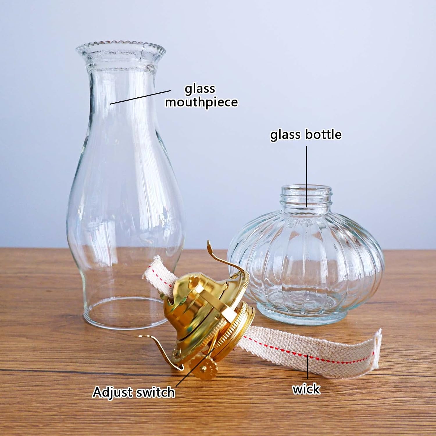 Large Oil Lamp for Indoor Use,Rustic Kerosene Lamp with 2 Pcs Wicks and 1 Tweezers,Glass Hurricane Lantern for Home Emergency Lighting (Clear)