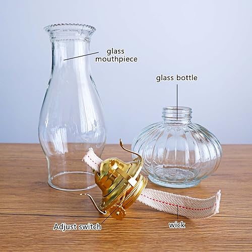 Miniatura 10 de Lámpara de aceite grande para uso en interiores, lámpara rústica de queroseno con 2 mechas y 1 pinzas, linterna de huracán de vidrio para