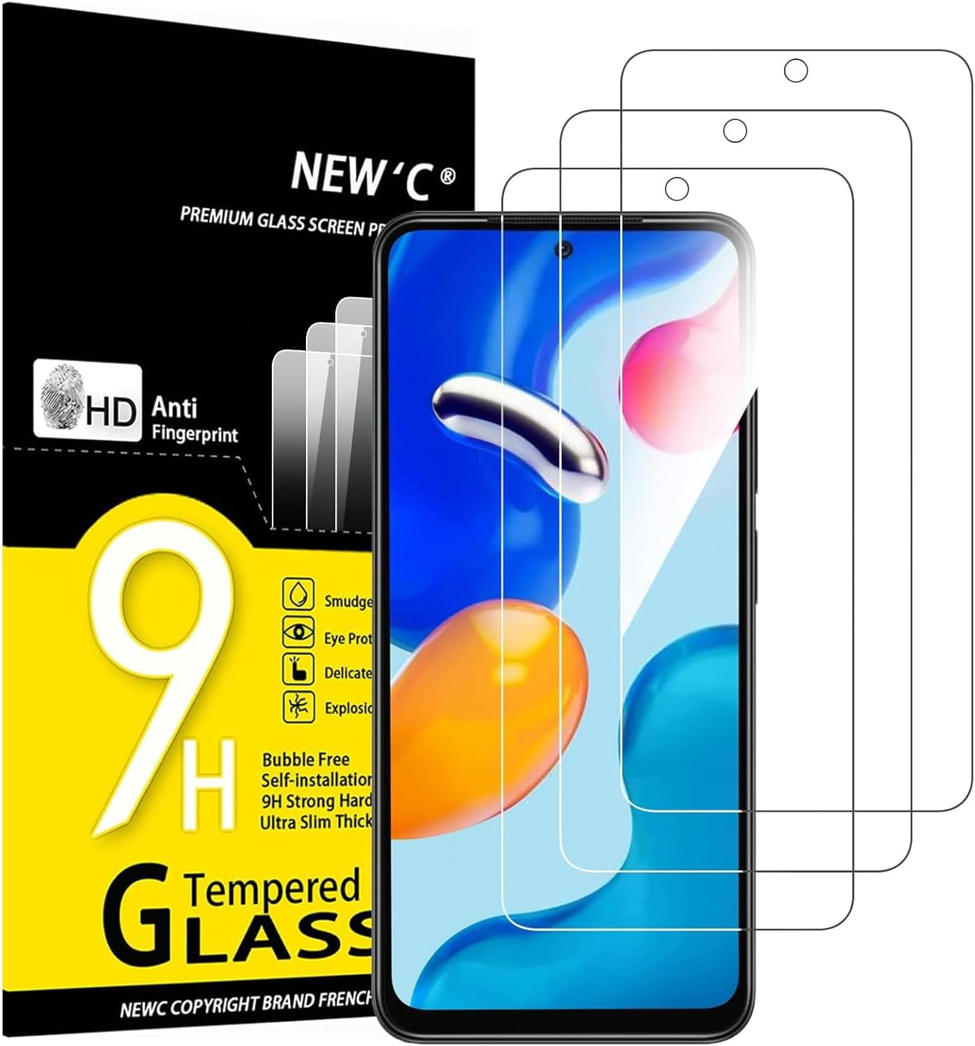 NEW'C 3 Pack Designed for Xiaomi Redmi Note 11 4G (6.5"), Redmi Note 11S 4G Screen Protector Tempered Glass, Case Friendly Anti Scratch, Bubble Free, Ultra Resistant