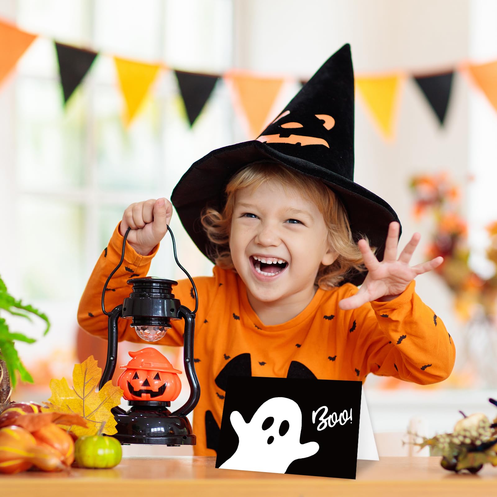 Whaline Lot de 50 cartes de vœux d'Halloween avec enveloppes et autocollants pour Halloween, anniversaire, fête prénatale, 10,2 x 15,2 cm