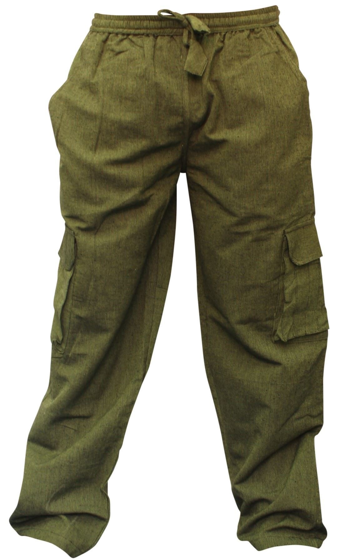 Shopoholic Fashion Men's Green Plain Hemp Hippie Combat Trousers(2Xl,)