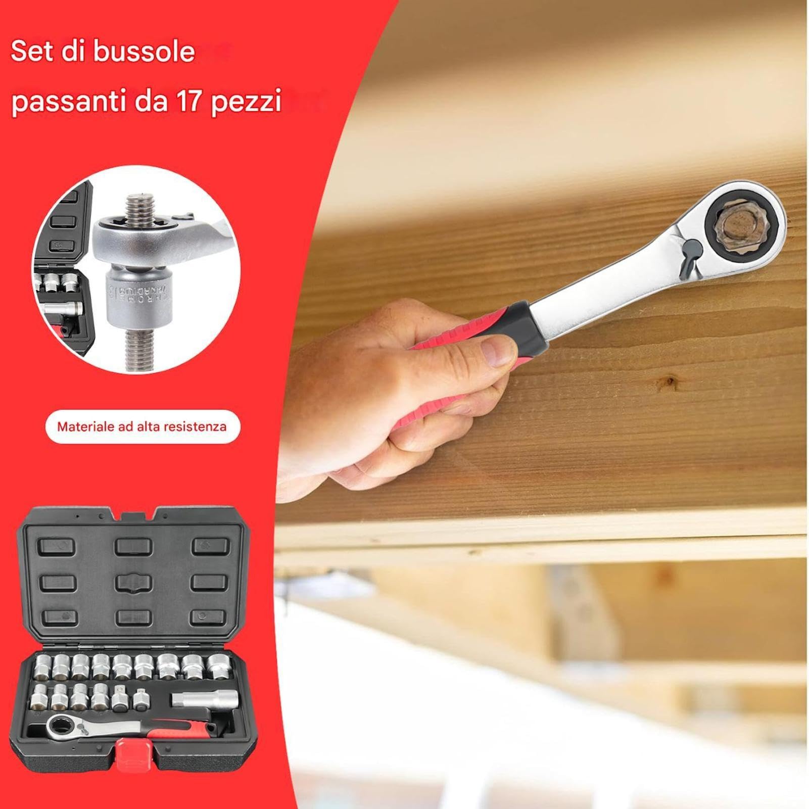 Set Chiavi a Cricchetto e Bussole Kit Attrezzi Manuali Compatto Portatile | Set di Attrezzi a Per Manutenzione Veicoli, Riparazione Elettrodomestici, Impianti Idraulici, Tubazioni, Quadri Elettric