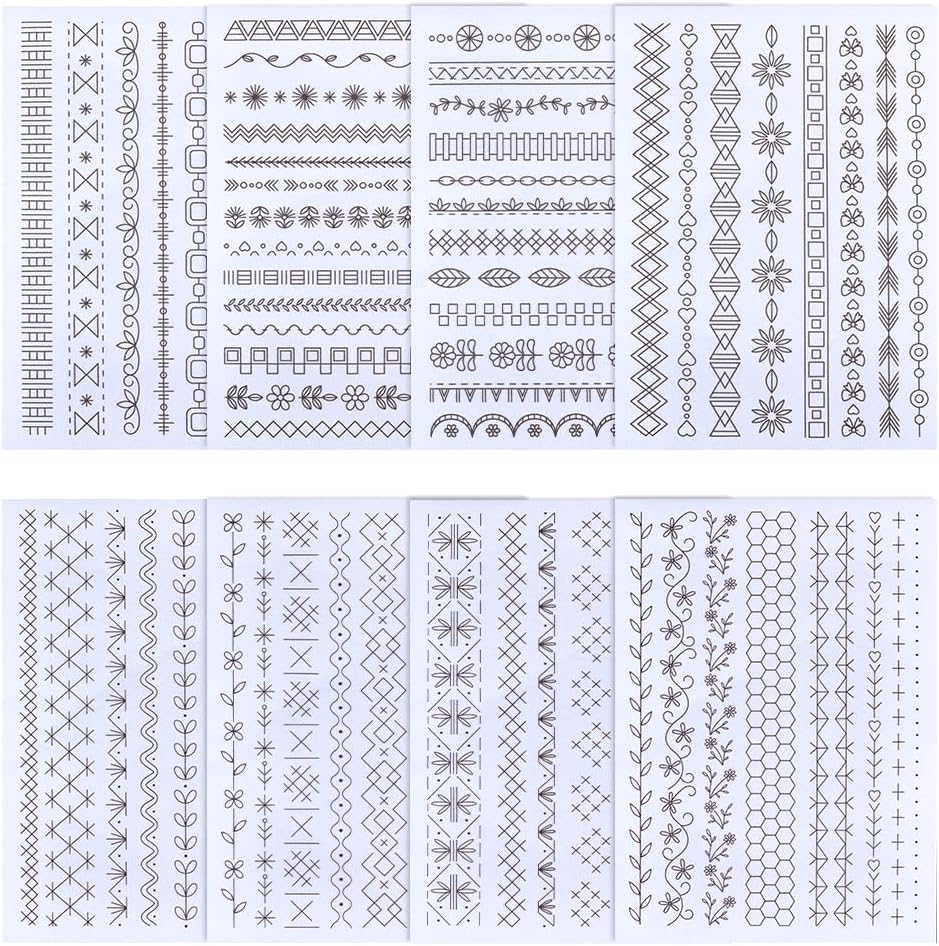 MAYJOYDIY 8 Sheets Water Soluble Stabilizer Embroidery Paper 13x4.8inch Stick Stitch Embroidery Paper Wash Away Stabilizer for Hand Sewing Lover, Sketch Floral & Botanical Line
