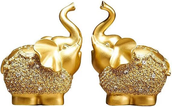 Luck Elephant Decor Set Gifts for Women Feng Shui Resin Couple Elephant Statue for Living Room,Table Centerpiece,Shelf,Office