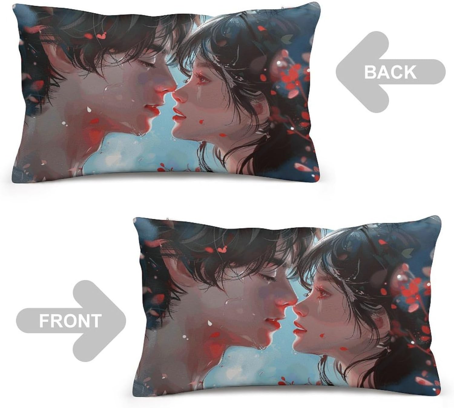 Anime Style Couple Throw Pillow Covers with Hidden Zipper image 3