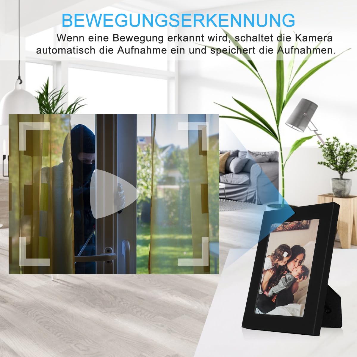 Mini Überwachungskamera Fotorahmen,1080P Mini Sicherheitskamera mit Bewegungserkennung/Schleifenaufzeichnung,Video Überwachungskamera für Zuhause Büro,Ohne WLAN