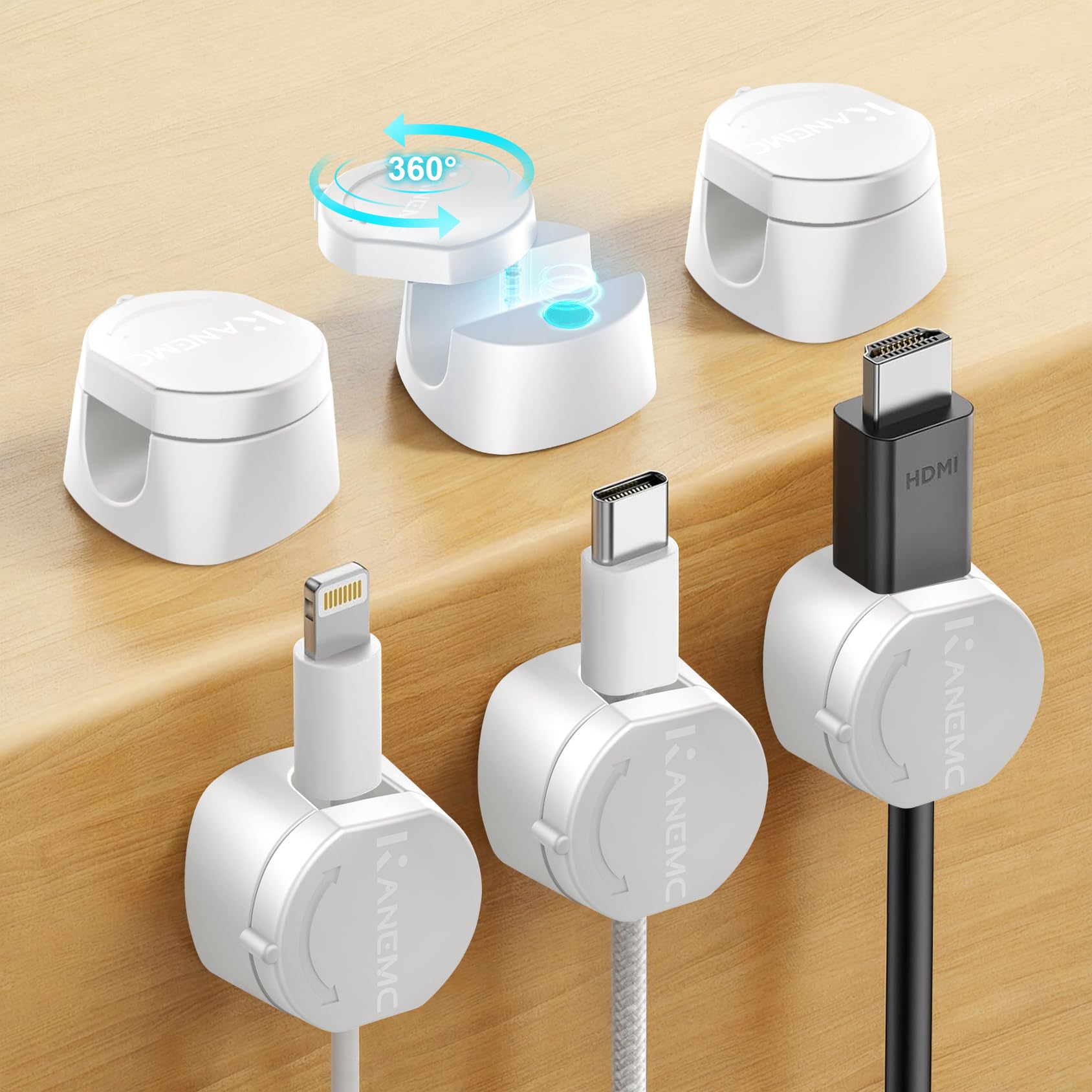 Kanemc ケーブルホルダー 6個セット 磁気式 マグネットクリップ ケーブルクリップ 360°回転ツイストロック ホルダー ケーブル固定 配線 整理 収納 配線整理 ケーブルスムーズ調整可能USB type-c lanケーブル 充電ケーブル イヤホン マウス配線 机 壁 キッチン 卓上 車内 デスク周り コード収納 両面テープ 多用途 粘着可能 工具不用 ホワイト