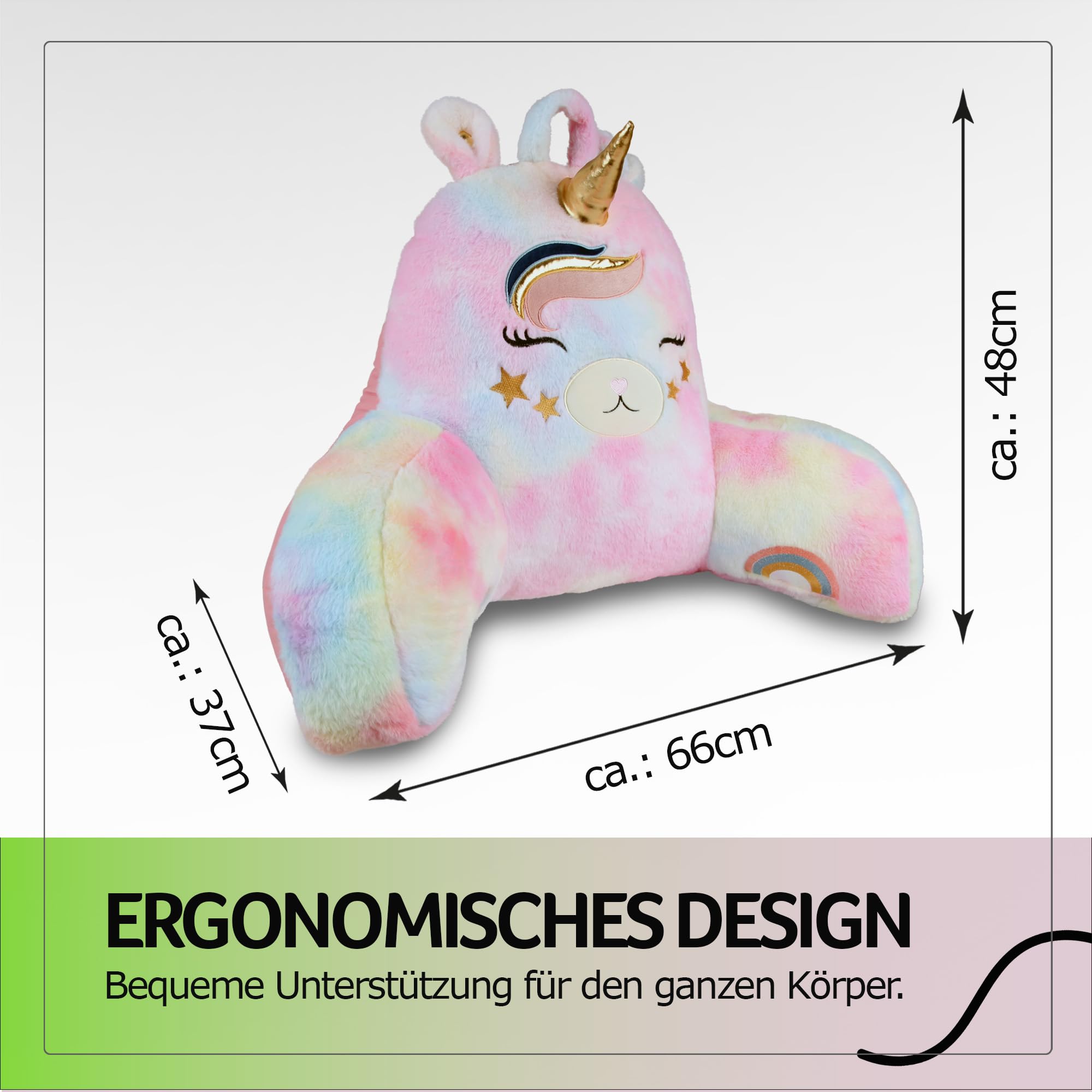 Bestlivings Bettsitzkissen 66×37×48 cm mit Armlehnen Einhorn Lese- & Rückenkissen – Ideale Rückenstütze für mehr Halt und Komfort für Rücken und Nacken