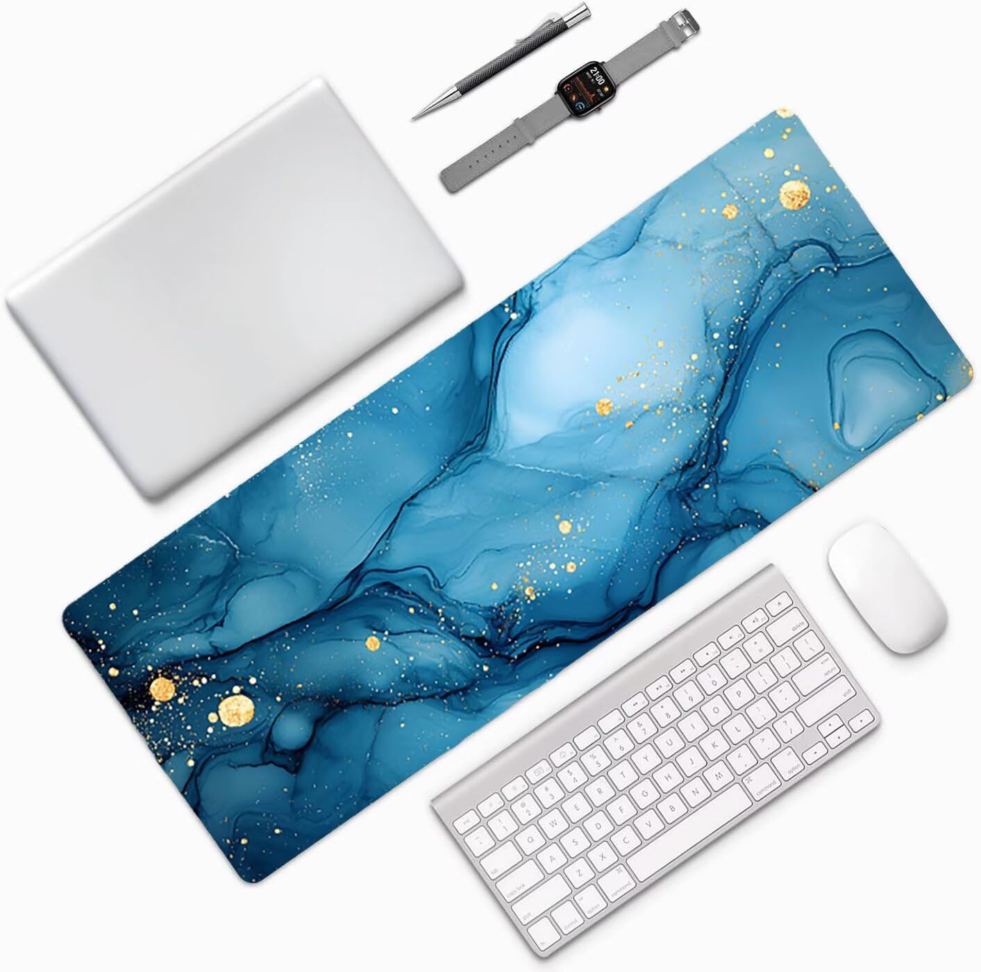 Lpfieonn Einfach Großes Schreibtischunterlage, XXL Schreibtischunterlagen, Blau XXL Wasserdicht Gaming Mousepad mit Vernähter Rand und Rutschfeste Gummibasis, für Laptop/Hause/Büro 120x60cm PF-3749