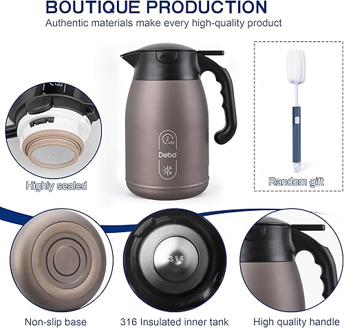 Miniatura 3 de Jarra térmica de café de 56 onzas, gran capacidad, doble pared aislada al vacío de acero inoxidable y servidor de bebidas calientes, sin BPA,