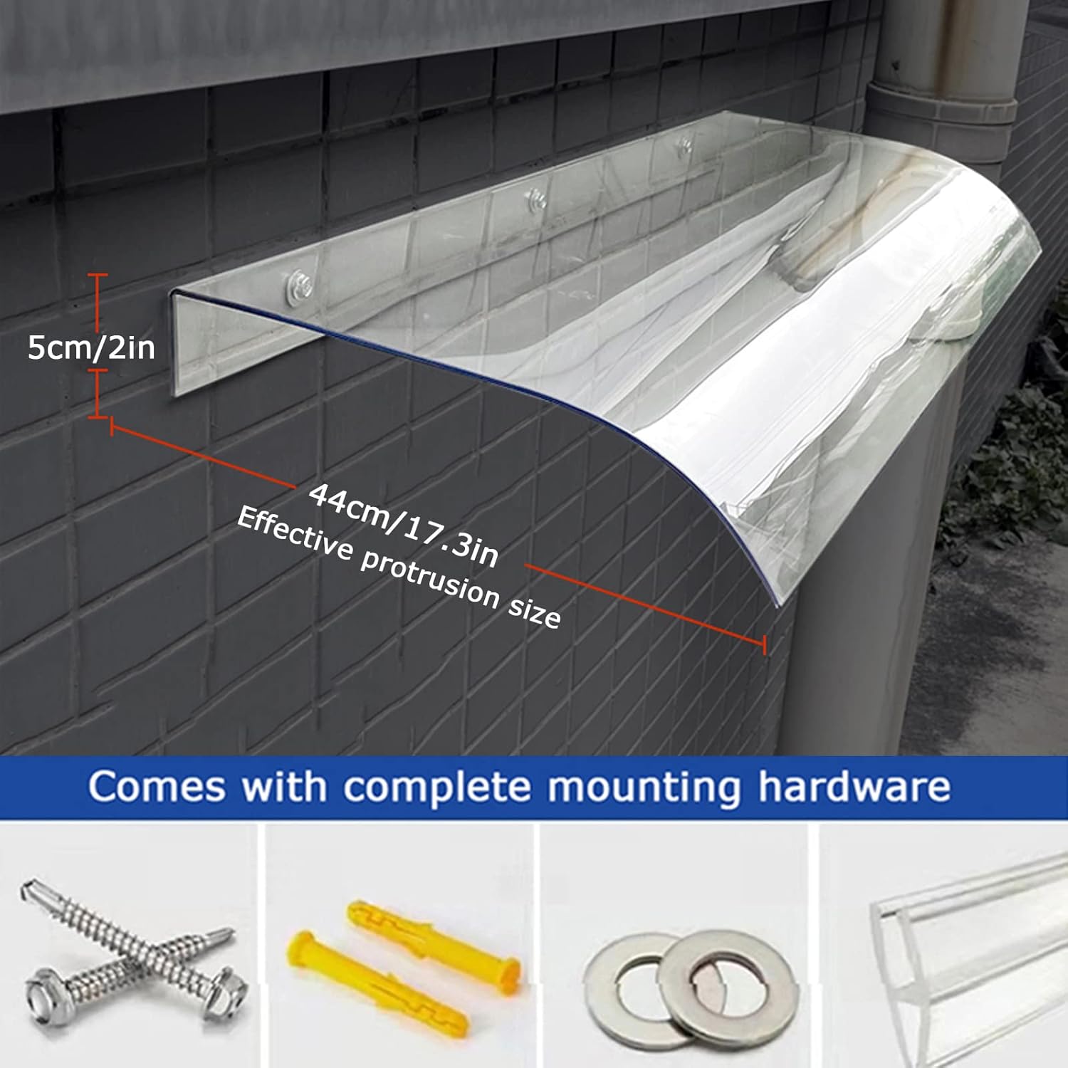 Transparent Door Awning Canopy Window Awning,Modern Polycarbonate Rain Snow Protection Front Door Canopy,Impact Resistant Outdoor Awning Patio Awning Roofing Canopies (50x100cm/20 x39)