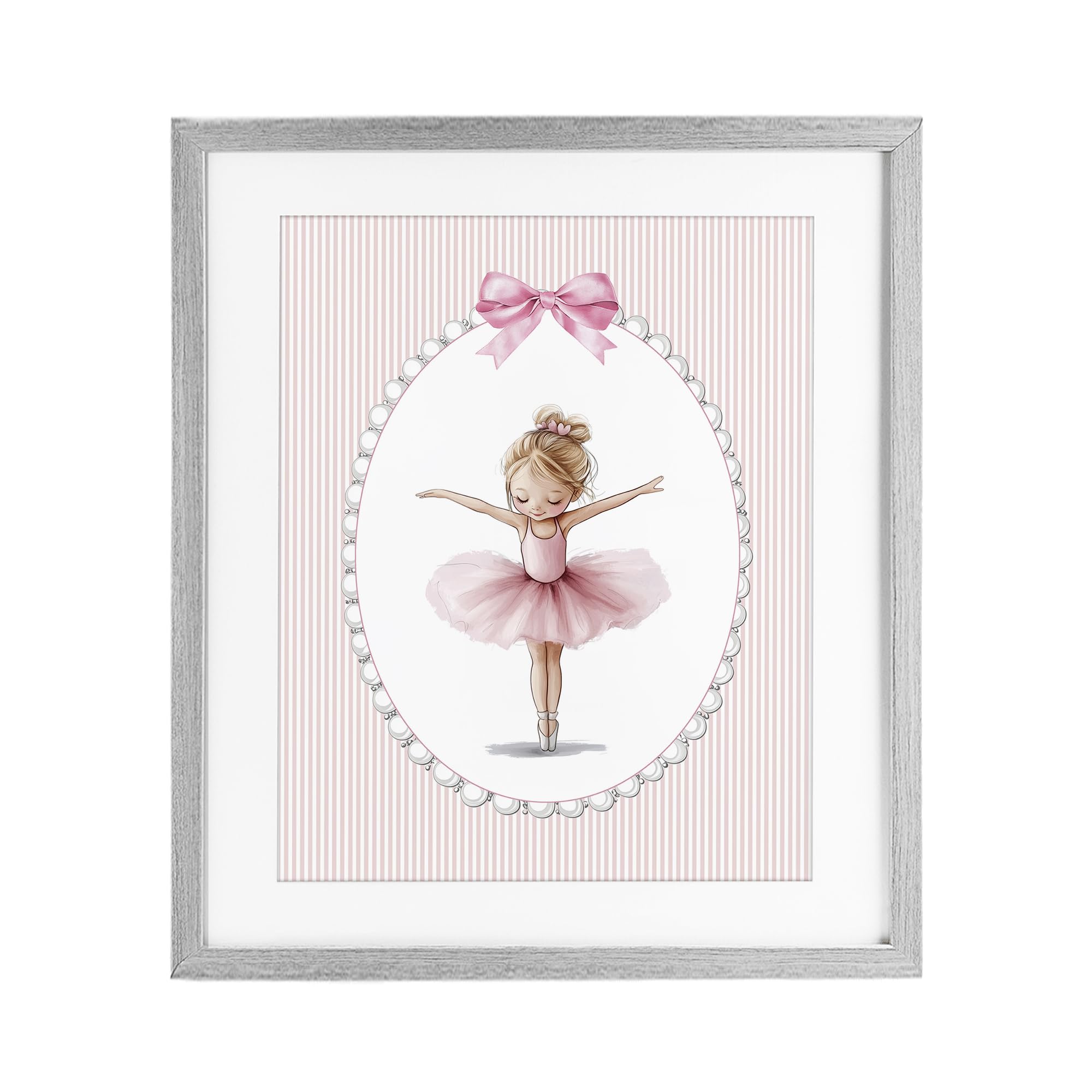 Stupell Industries Farmhouse Gray (Textured) Dancing Pink Ballerina Nursery, 13 X 16 Inch Framed Print Under Glass
