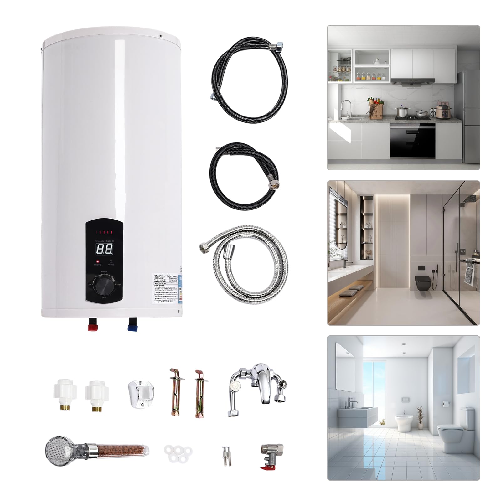 2KW Elektro Warmwasserspeicher 50L/80L/100L ABS Boiler Warmwasserboiler mit LED-Bildschirm, Kalt und Warm Wasserboiler 220V für Badezimmer, senkrecht gehängt(Volumen: 80L, Innenfutter: 50L)