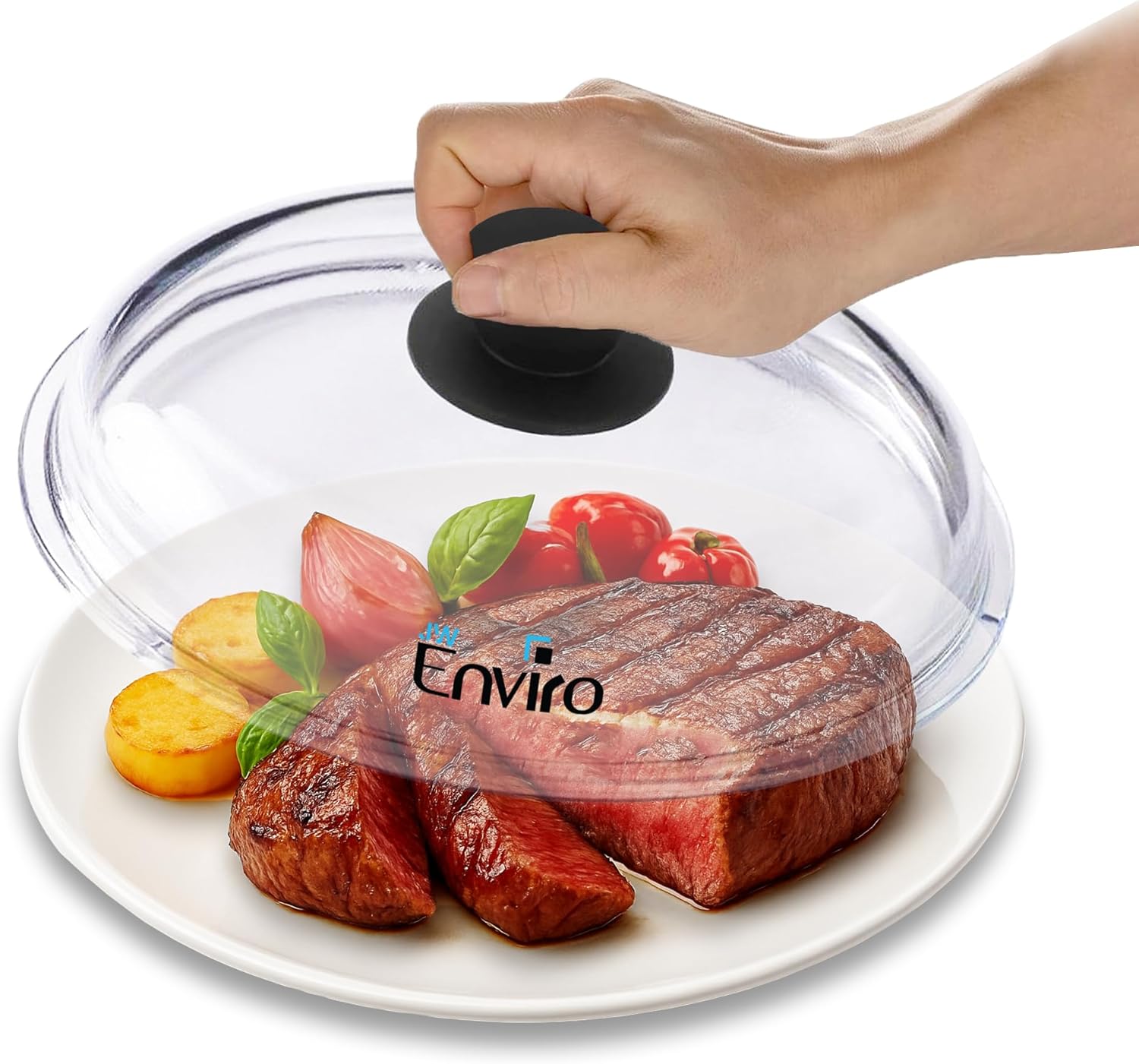 Glass Microwave Splatter Cover – High Borosilicate Glass Lid with Steam Vent, Heat-Resistant Microwave Food Cover for Plates and Bowls, Easy Grip Silicone Knob, BPA Free & Dishwasher Safe - 11.5in