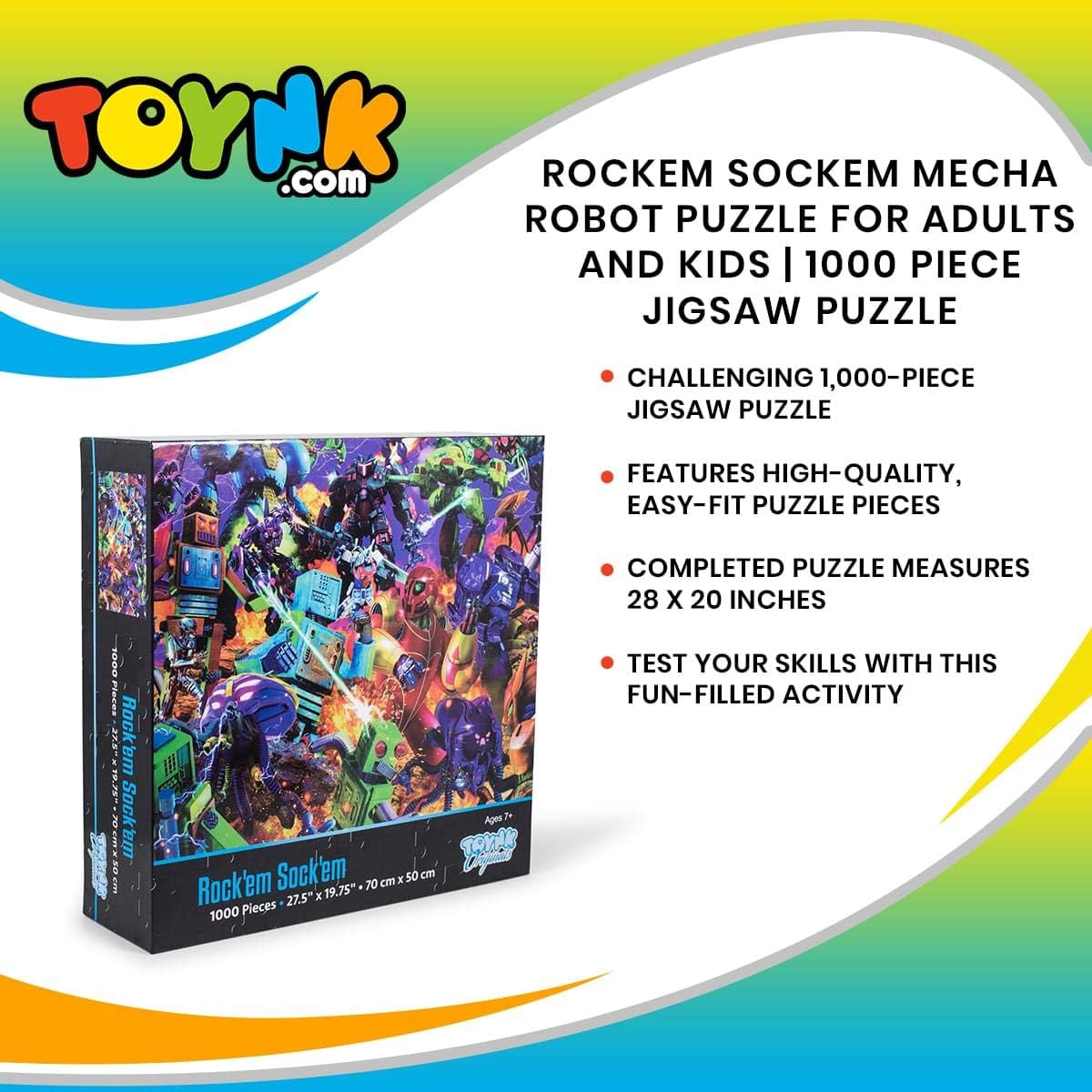 Rockem Sockem Mecha Robot Puzzle | Difficult 1000 Piece Jigsaw Puzzle for Adults and Kids | Challenging Interactive Brain Teaser for Game Night | 28 x 20 Inches