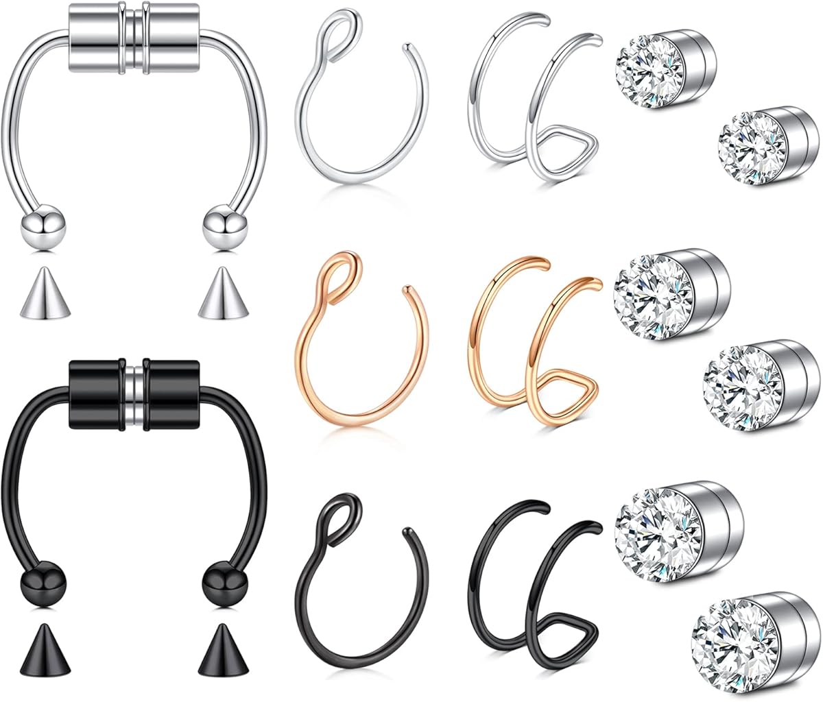 JFORYOU Fake Nose Ring Fake Septum Fake Nose Ring Hoop Fake Nose Rings for Women Faux Nose Piercing Spring Clip on No Pierced Non Piercing Faux Body Piercing Jewelry for Women Men