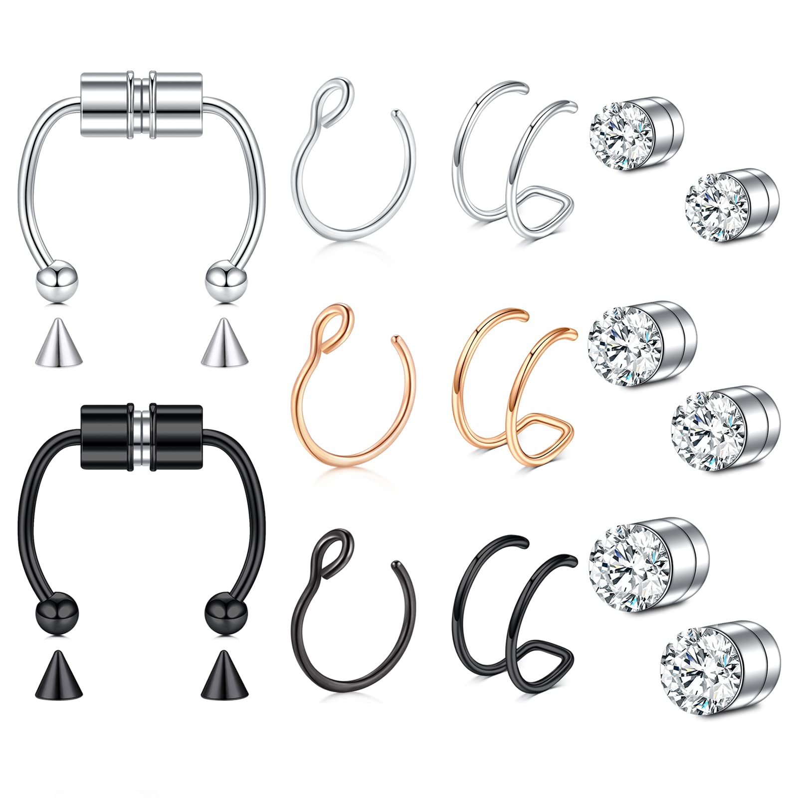 Fake Nose Ring Fake Septum Fake Nose Ring Hoop Fake Nose Rings for Women Faux Nose Piercing Spring Clip on No Pierced Non Piercing Faux Body Piercing Jewelry for Women Men