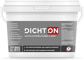 DICHTON Anti Schimmel Farbe 1l weiß matt - Feuchtraumfarbe, Antischimmelfarbe, Wandfarbe mit hoher Deckkraft und Reichweite, lösemittel- und weichmacherfrei, atmungsaktiv D.49W