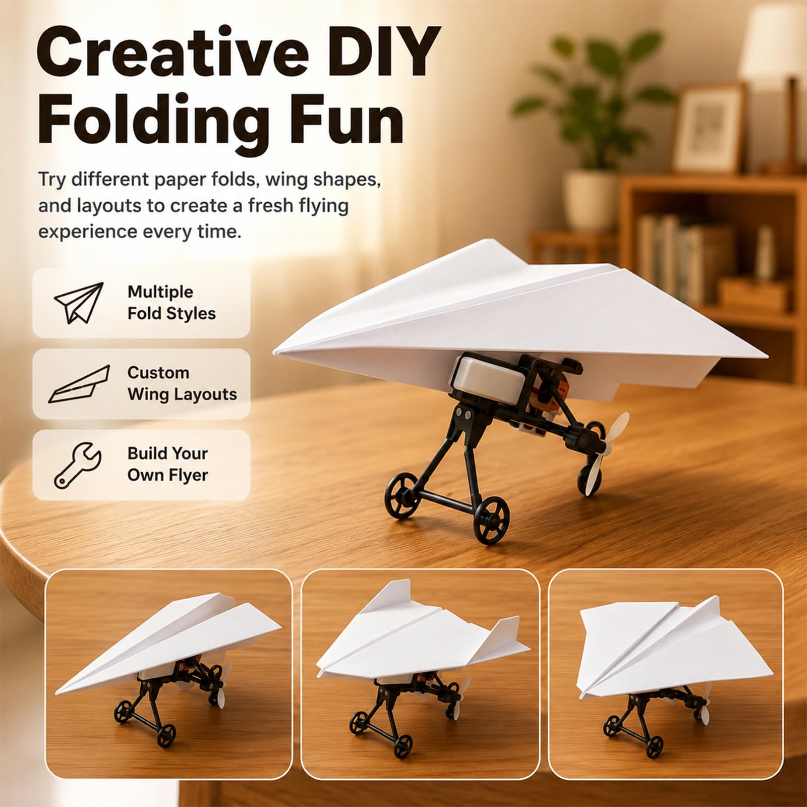Genérico RC Paper Airplane Kit with Gyro Stabilizer, Remote Control Airplane, DIY RC Airplanes Kit, Foldable Lightweight Glider Tool for Hobbyists and Beginner Flyers (Three Batteries)