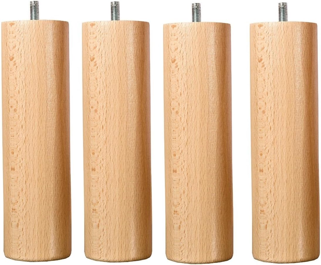 MARGOT - Lot De 2 Pieds De Sommier Réglables En Bois Massif - Hauteur 18 à 20 Cm - Diamètre 5,5 Cm - Vernis Naturel