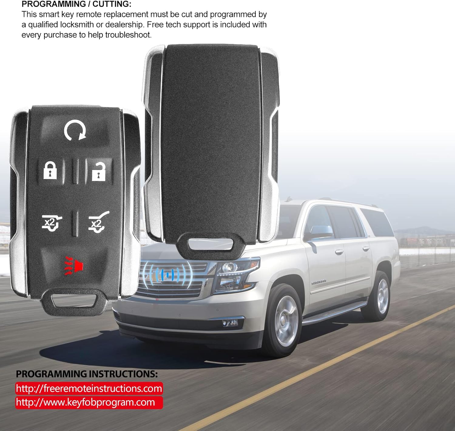 6 Buttons Keyless Entry Remote Key Fob Fit for Chevy Tahoe Suburban GMC Yukon 2014 2015 2016 2017 2018 2019 2020 (FCC ID: M3N-32337100 Chrome) 315Mhz