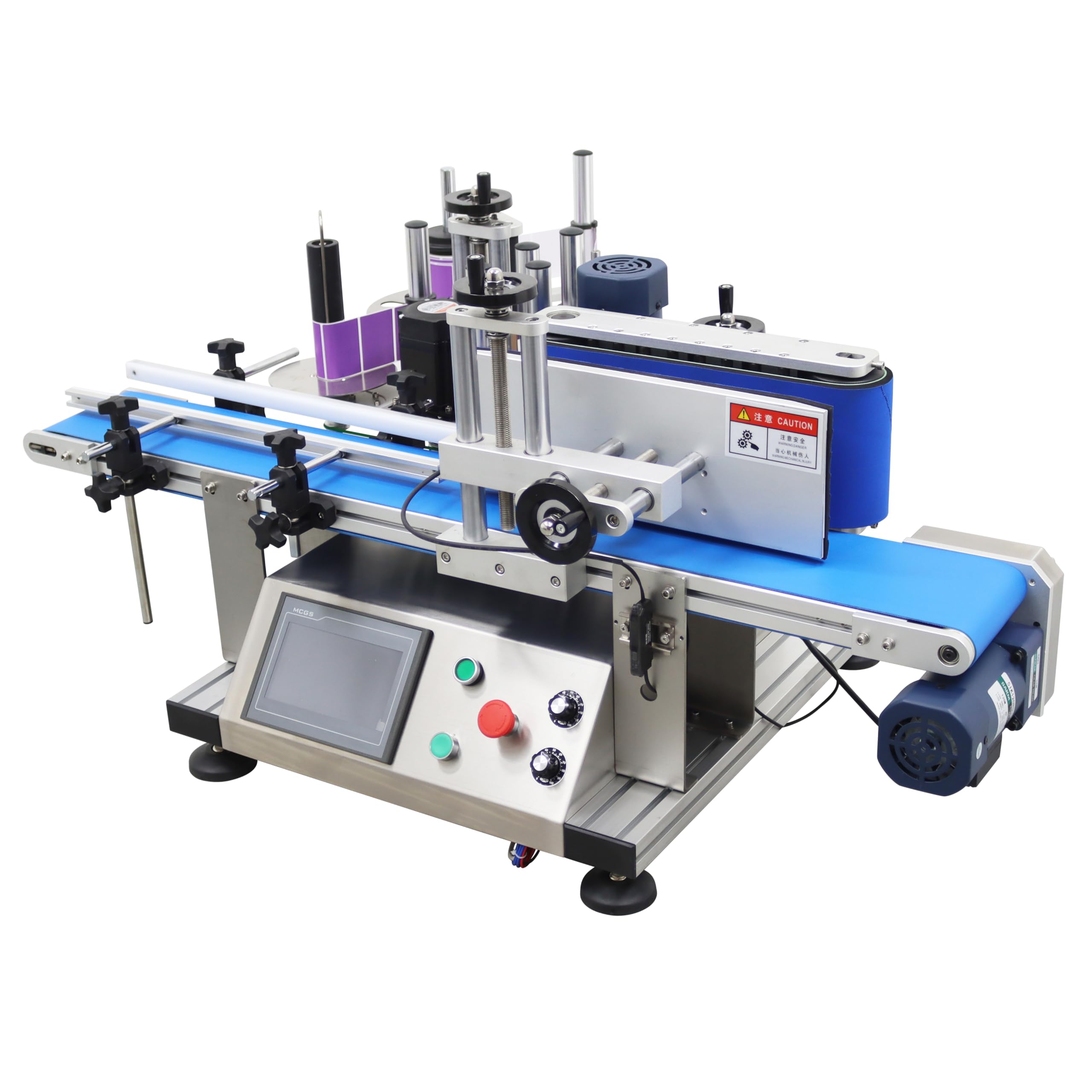 TECHTONGDA Automatic Round Bottle Labeling Machine with Conveyor Bottle Diameter 1.57-3.9inch for Paper Label Gold Label Silver Label Transparent Label