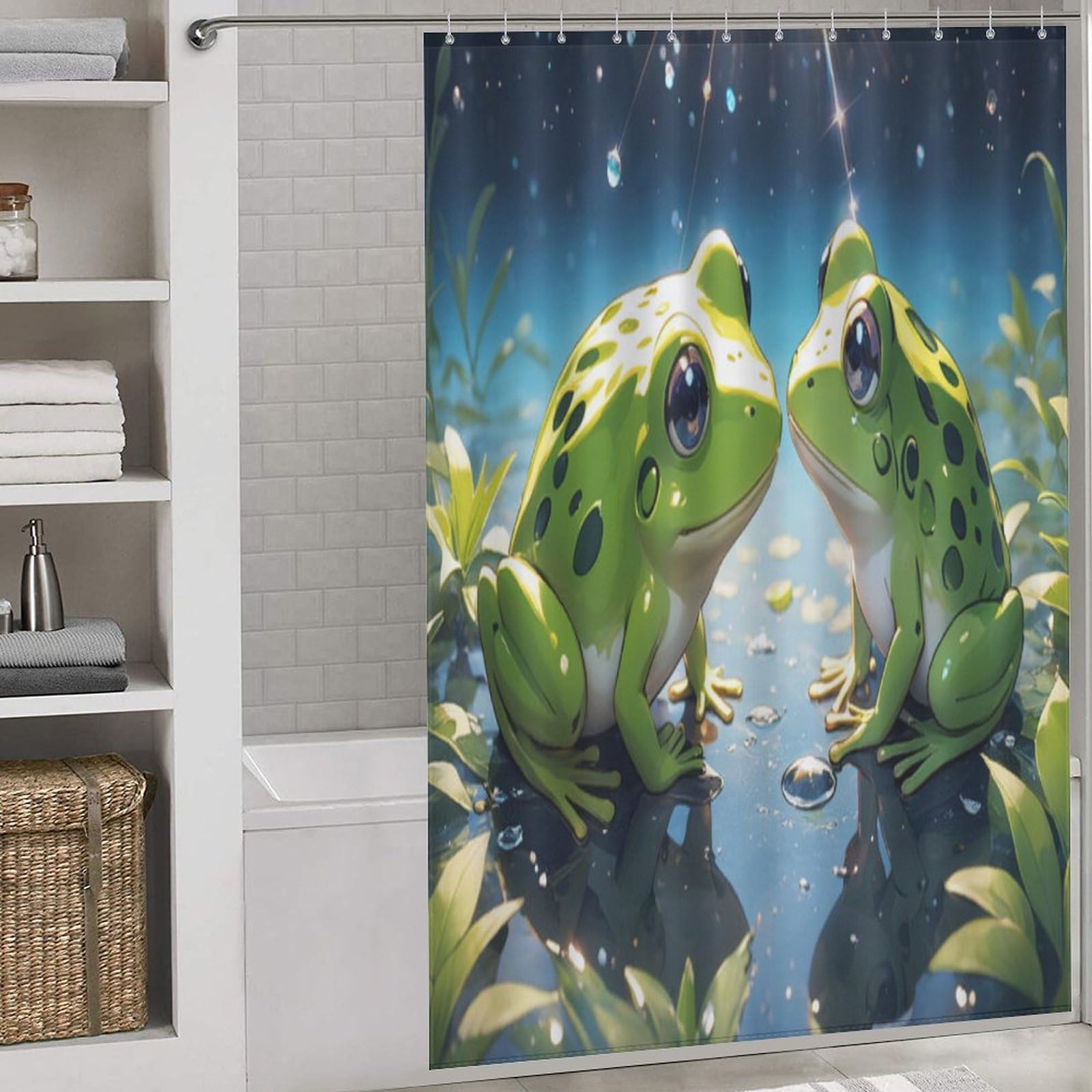 Rideau de douche grenouille tissu polyester imperméable lavable 152x183cm salle de bain