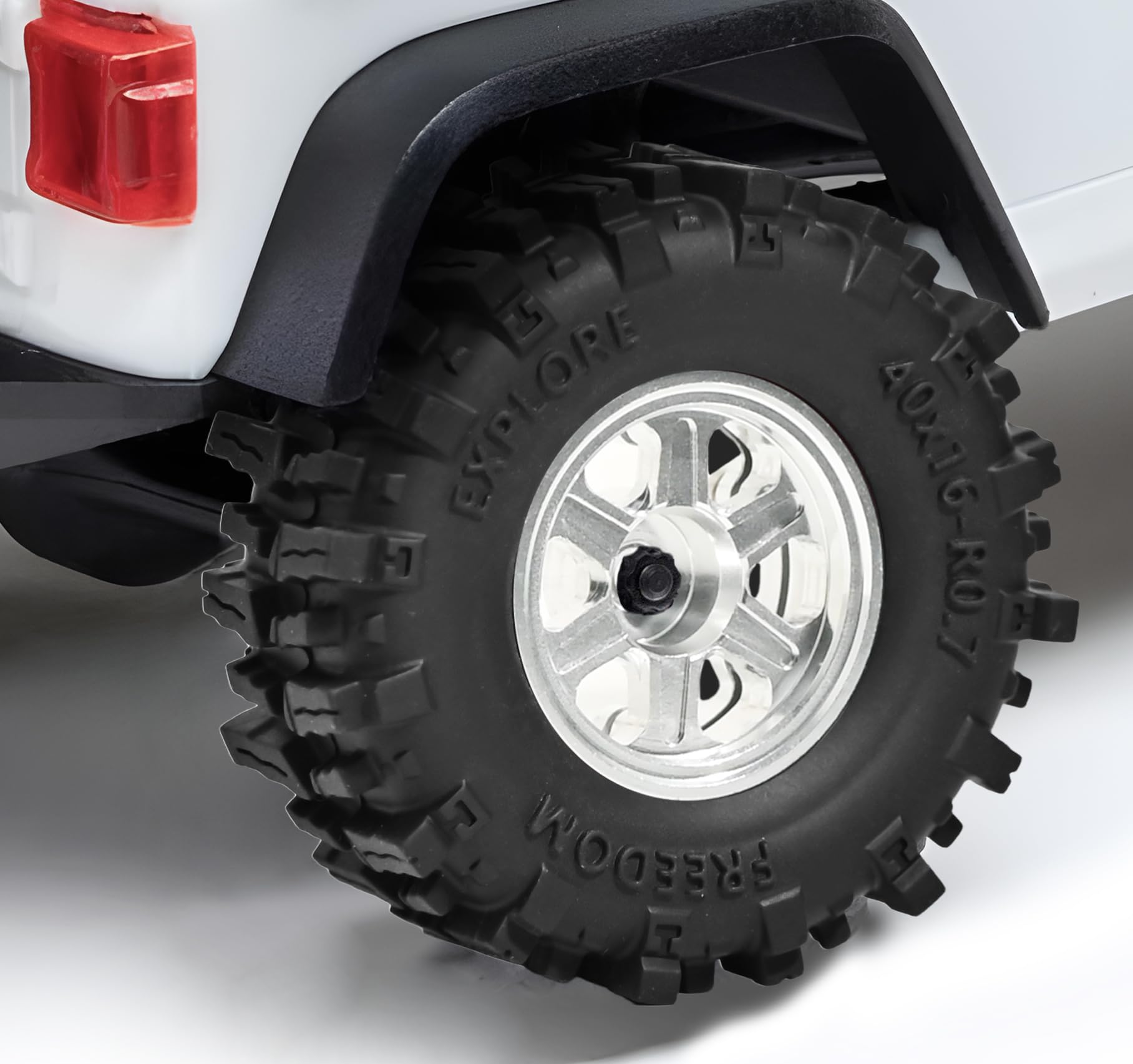 RcThjia 0.7" RC Tire & Wheel Set, 40×16mm Soft TS6 Compound Rubber Tires with Foam Inserts, Aluminum Beadlock -1mm Offset Rims for Axial SCX30 & Redcat Ascent-32 1/30 1/32 Micro Crawlers Kit, Silver