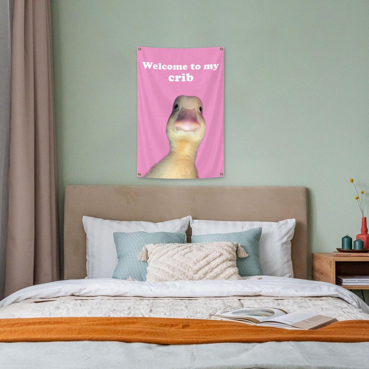 Welcome to My Crib Funny Flags Duck 2x3 Feet Bedroom Wall Art Tapestry for Family Dormitory Living Room With Four Brass Buckle Holes (YELLOW) - Image 5